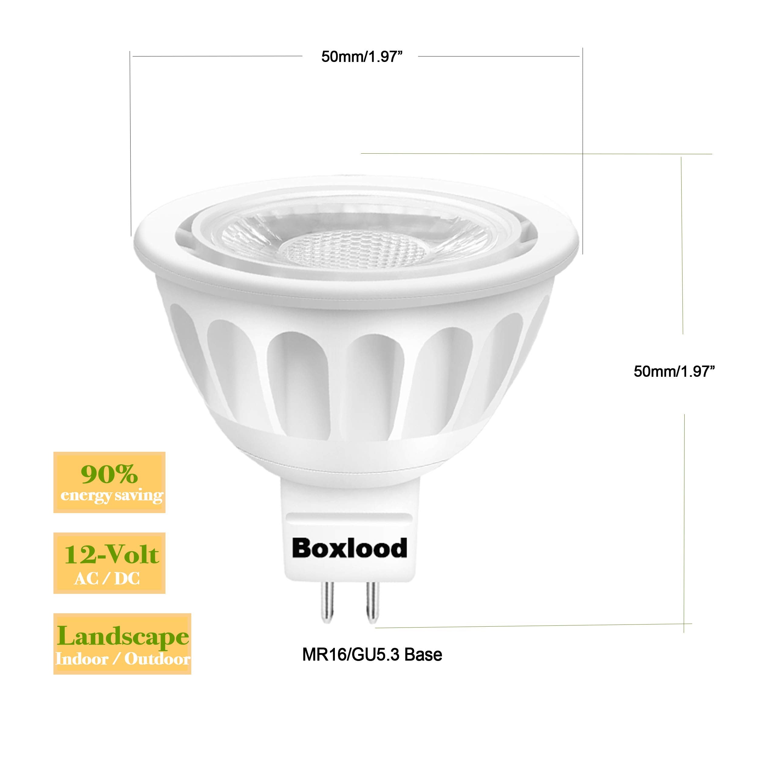 Boxlood Mr16 Led Bulbs 10 Pack, 5W Non-Dimmable, 6000K Cool White, Gu5.3 Base, 90% Energy Saving