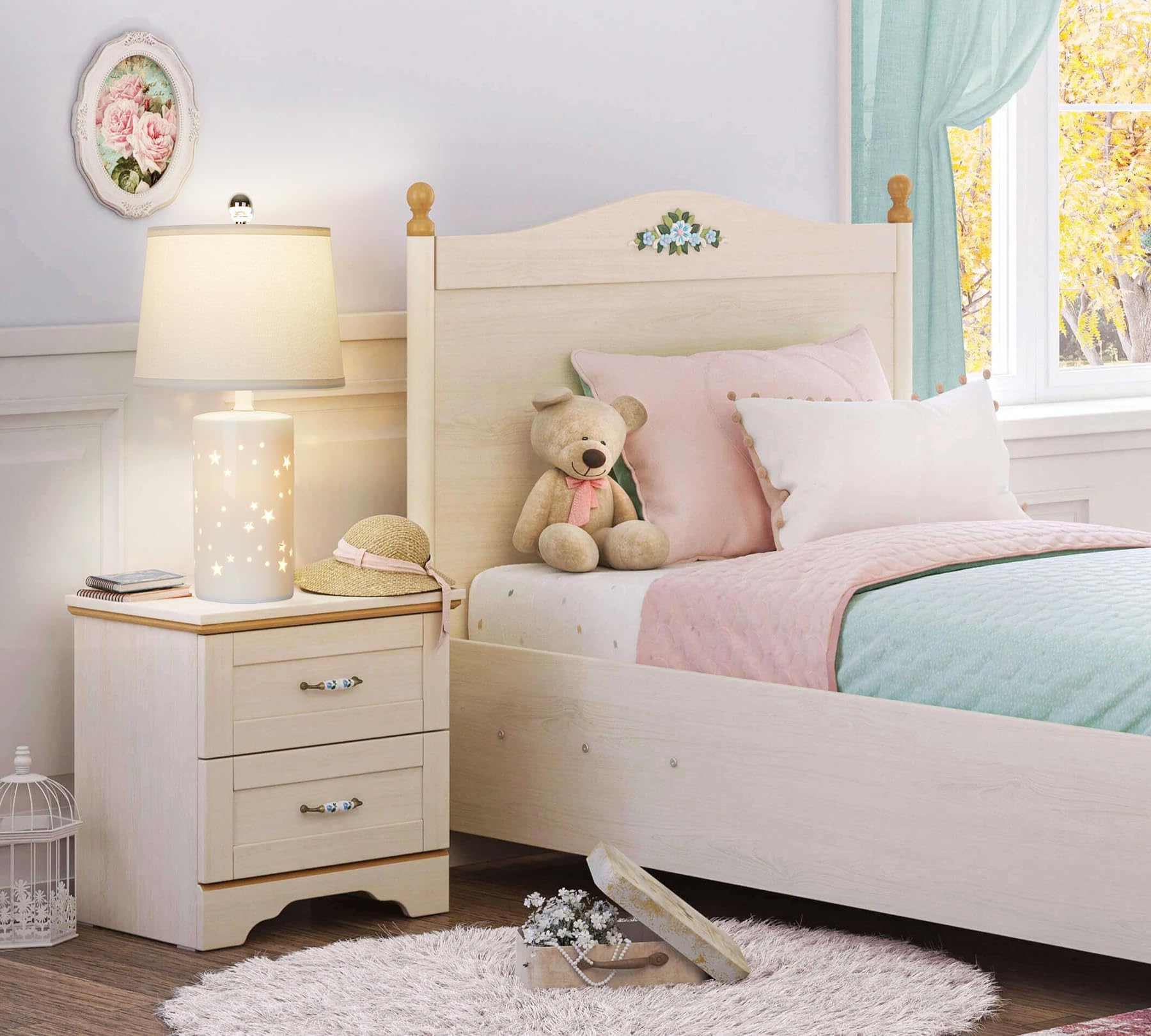 Cinkeda 20.5&quot; Modern White Ceramic Table Lamp Set Of 2 For Bedroom, Living Room, Office - Led Included