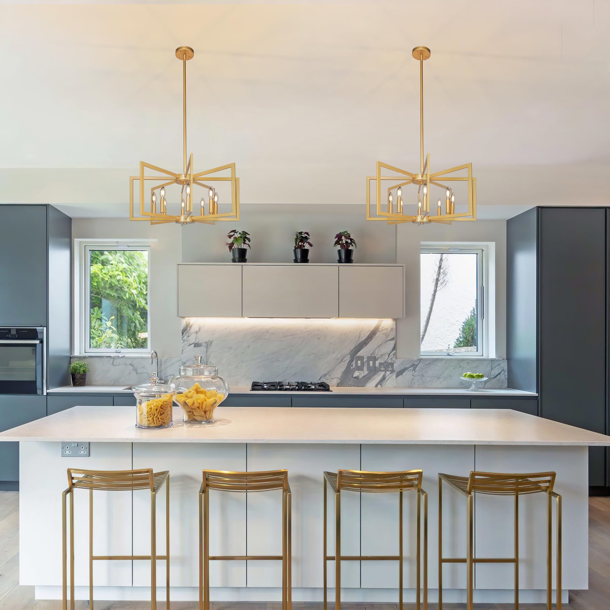 Klgxnrd 8-Light Gold Geometric Chandelier, Modern Farmhouse Hanging Light for Dining Room, Entryway, Living Room, Model 4069335b