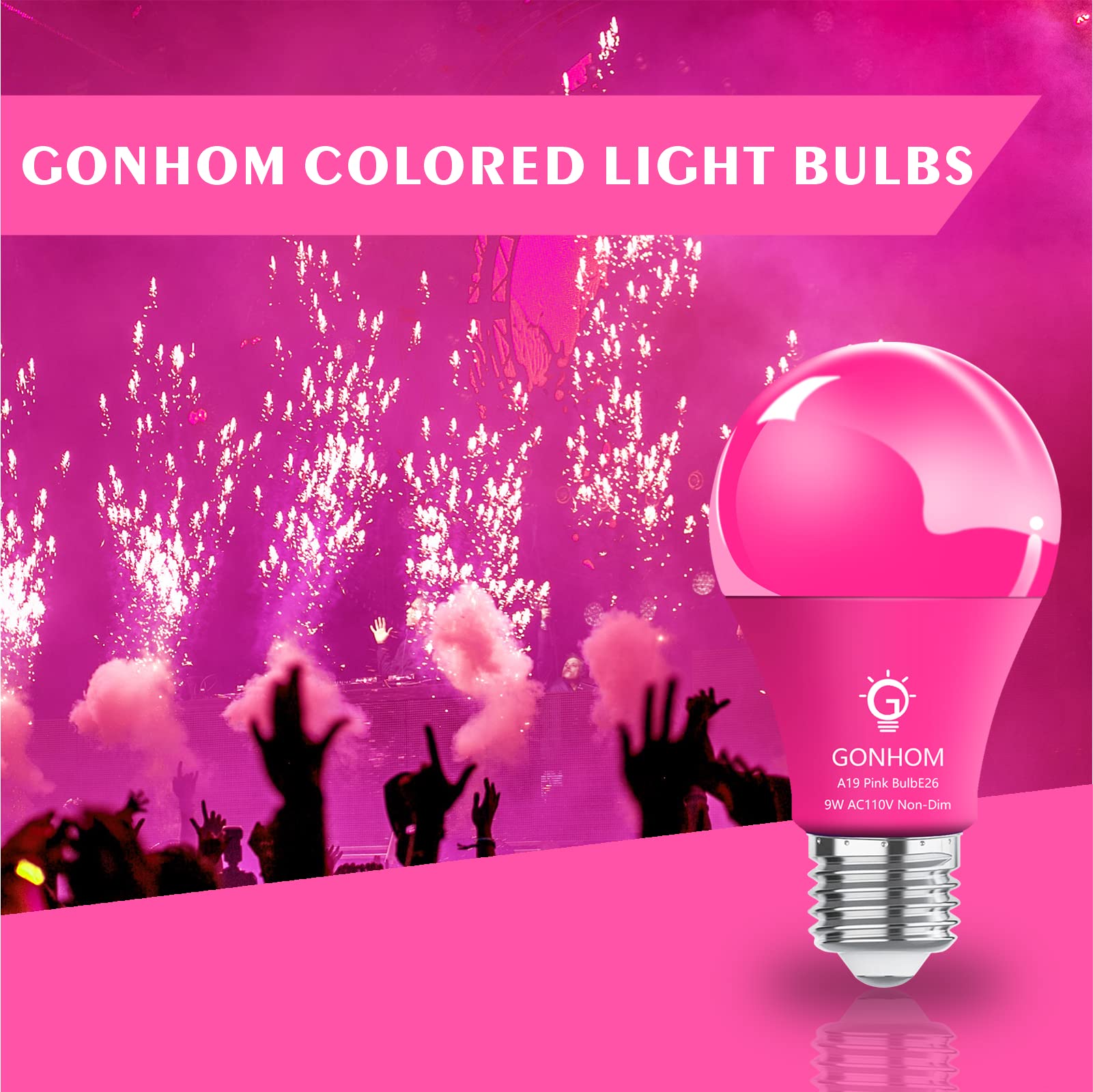 Gonhom 2 Pack Pink Led Light Bulbs, 9W Equivalent To 100W, E26 Base For Party & Holiday