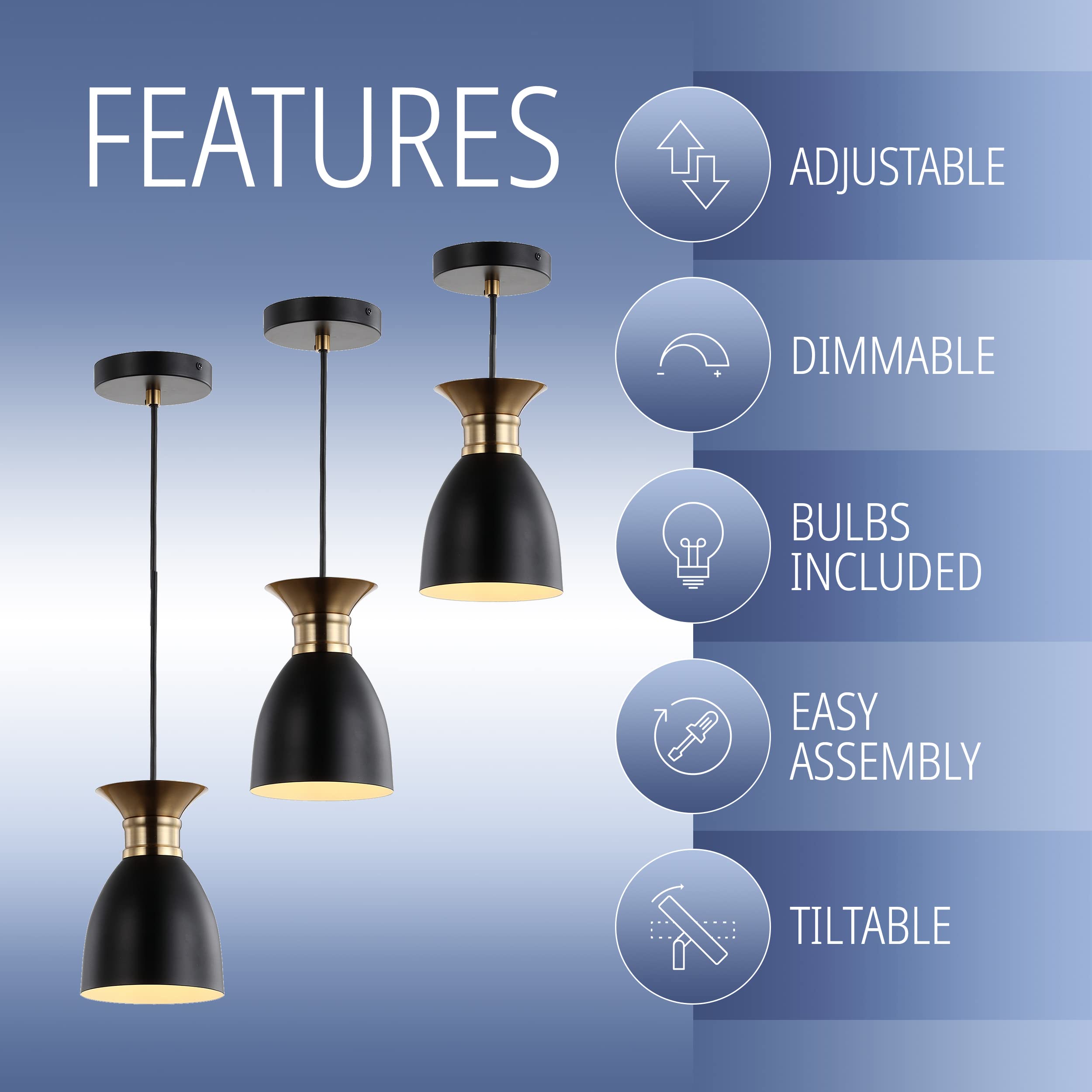 JONATHAN Y Edison Pendant Light, 5.75in Metal, Dimmable, Black/Brass Gold, Model JYL6136A