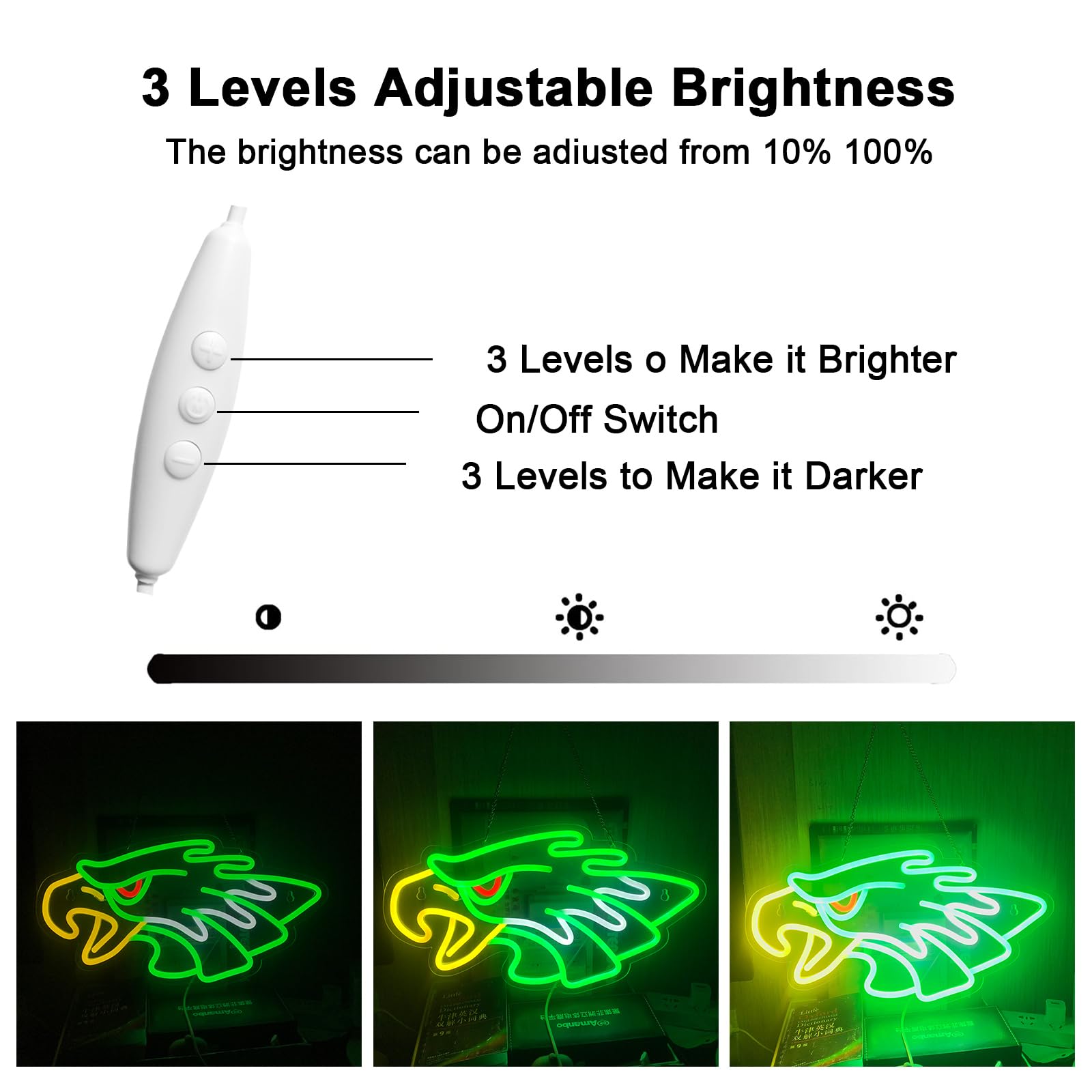 KENFARI Led Eagle Neon Sign, Dimmable Wall Decor, 16.5x9IN, Acrylic, Green & White & Red