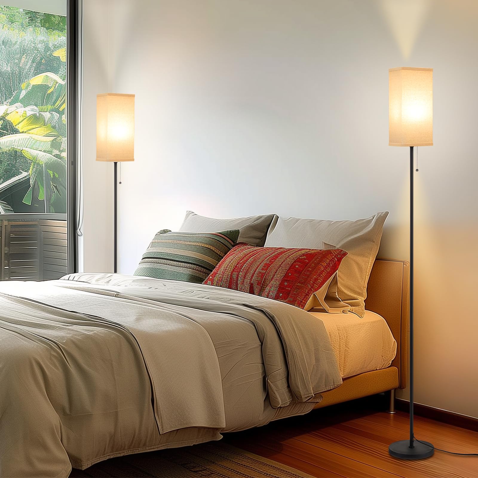 Floor Lamps For Living Room Bedroom - 3 Color Temperature Silver Floor Lamp Set Of 2, Modern Standing Lamps With Pull Chain Swit