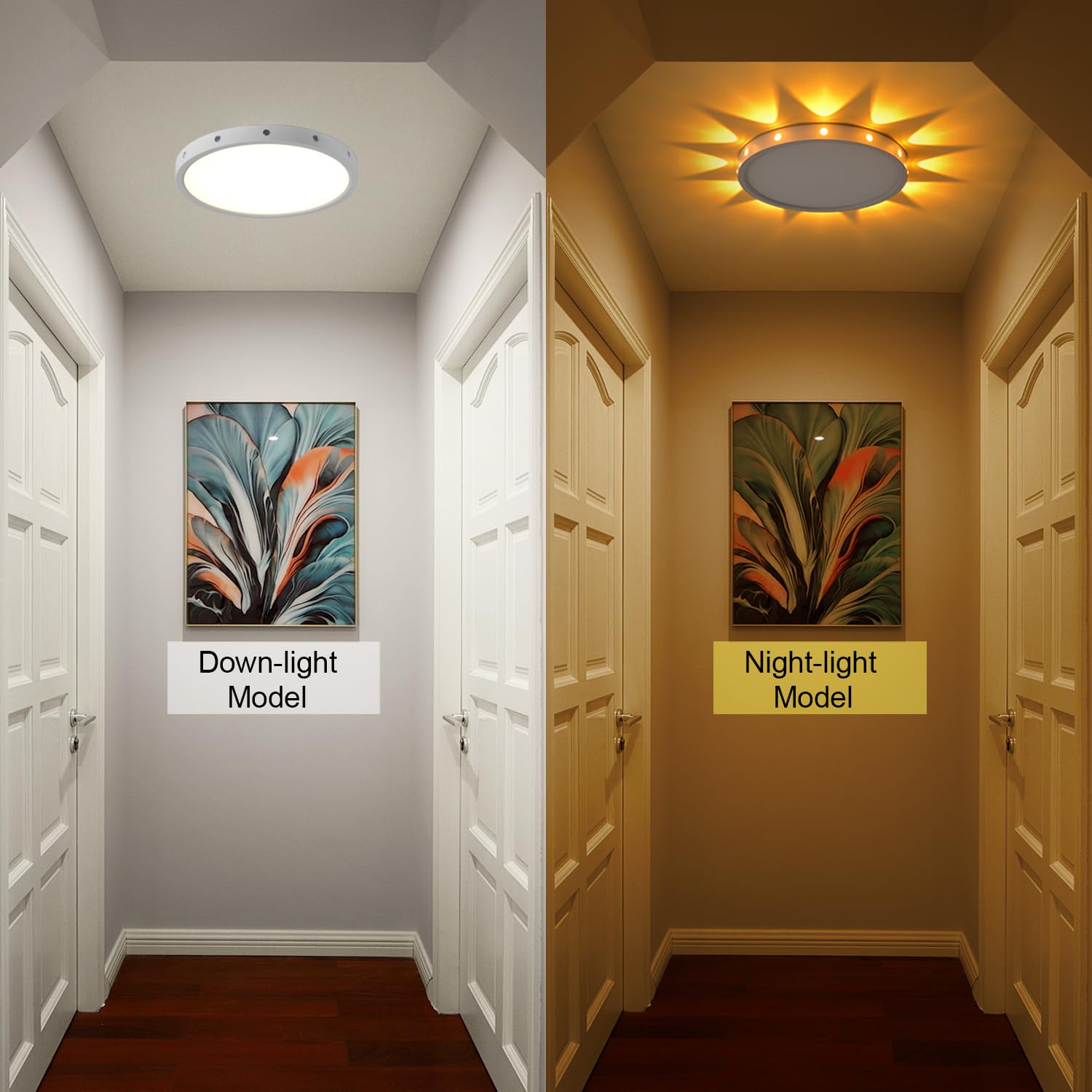Anmaice Flush Mount LED Ceiling Light, 12-inch, Selectable 3000K/4000K/5000K, Modern White Fixture for Bedroom, Dining Room, Kitchen