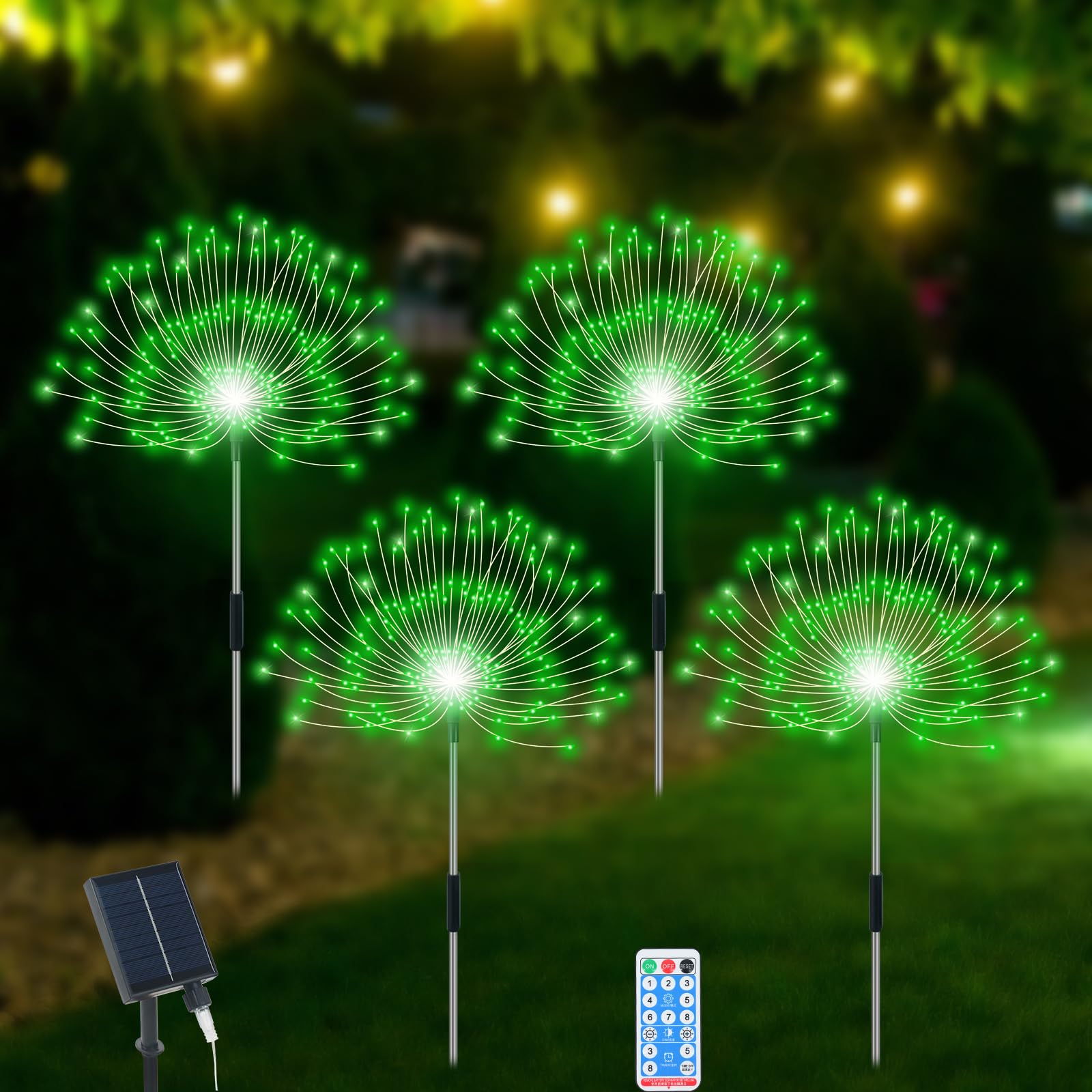 Slyuexu Solar Garden Lights, 480 LED Waterproof Firework Lights, 4 Pack, Green, 8 Lighting Modes, Model YF00016