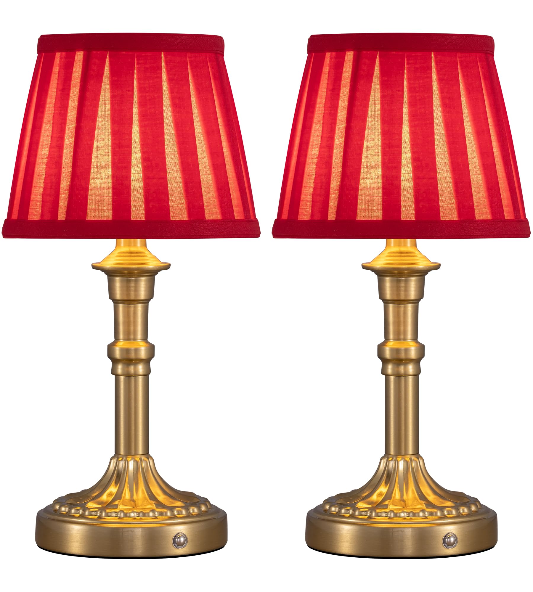 KDG Cordless Portables Table Lamp Set of 2, LED Fabric Shade Small Desk Lamps, 5000mAh Battery Powered Lighting, 2700K Stepless Dimmable Light for Living Room, Dining Room, Bedroom (Bronze+Red)