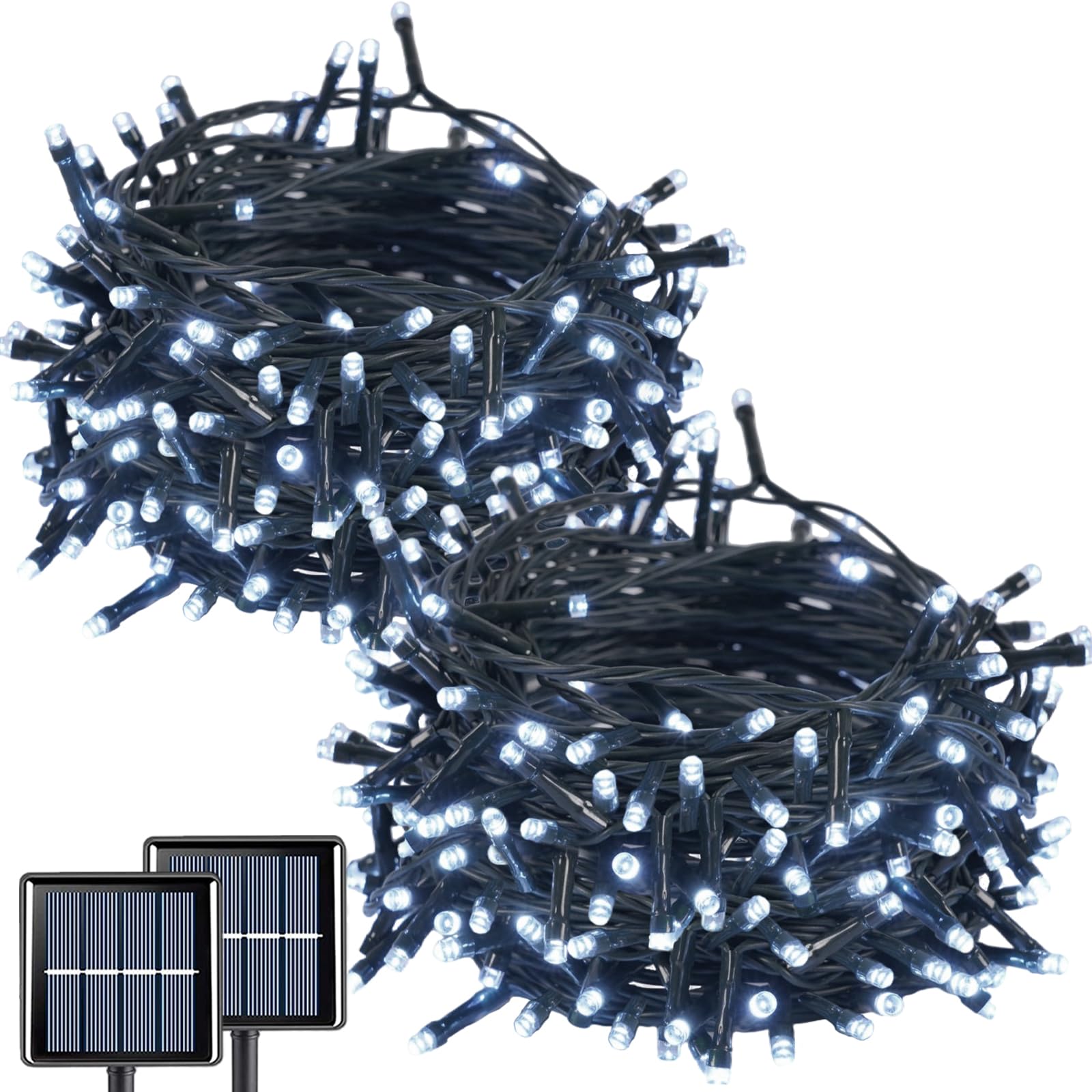 QITONG Solar Christmas Lights Outdoor, 66ft 200 LED, 2 Pack, Waterproof, Green Wire, White
