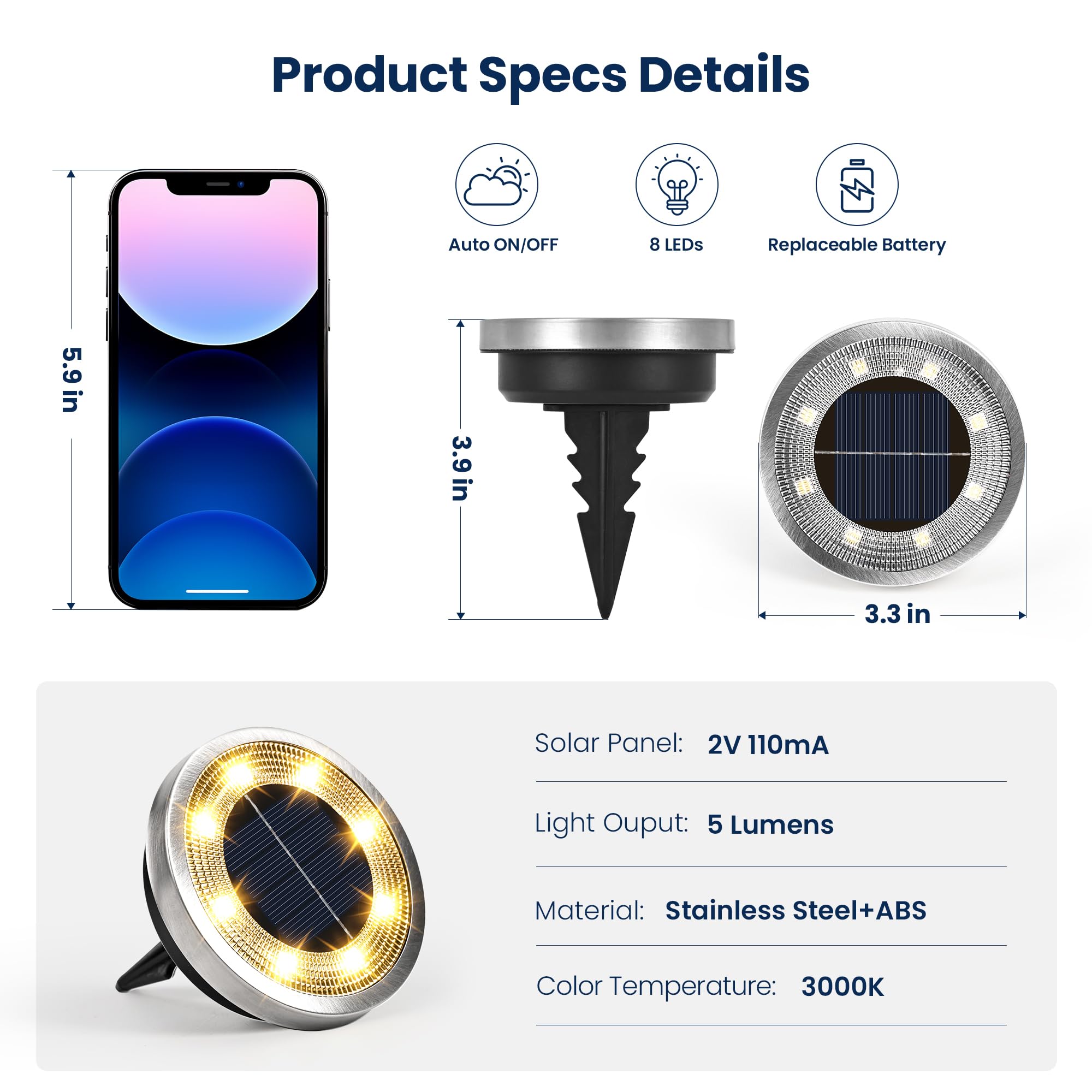 Solpex 10 Pack Solar Ground Lights Outdoor Waterproof, Solar Powered Pathway Lights, Landscape Lighting For Garden Walkway Drive