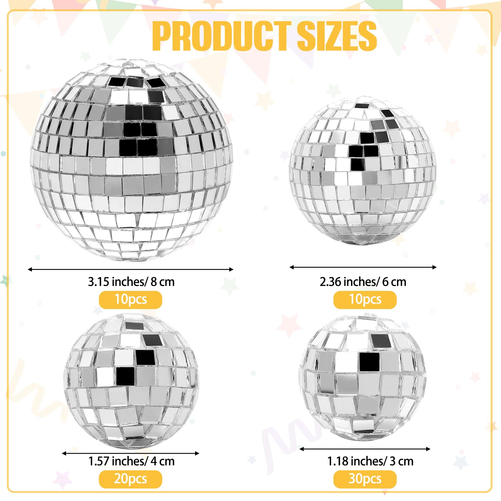 Geetery 70 Pcs Disco Ball Cake Topper Various Sizes Disco Ball Cake Decorations Reflective Mirror Disco Ball Decor Silver Disco