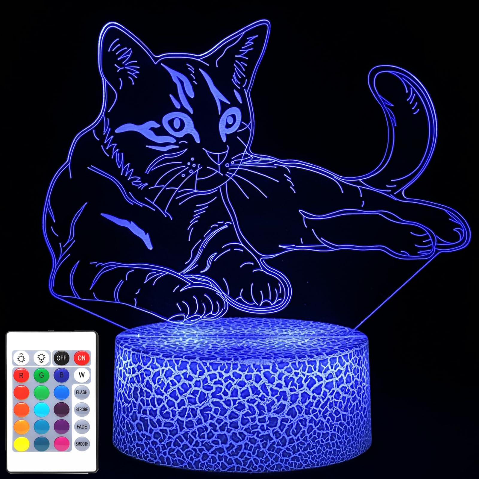 I-Chony Cat Gift 3D Illusion Lamp,Cute Cat Led Night Light,With Remote & Smart Touch 16 Colors Bedroom Decorations Bedside Lamp - Cat Love Gift For Women Teens Girls Kids Birthday Christmas