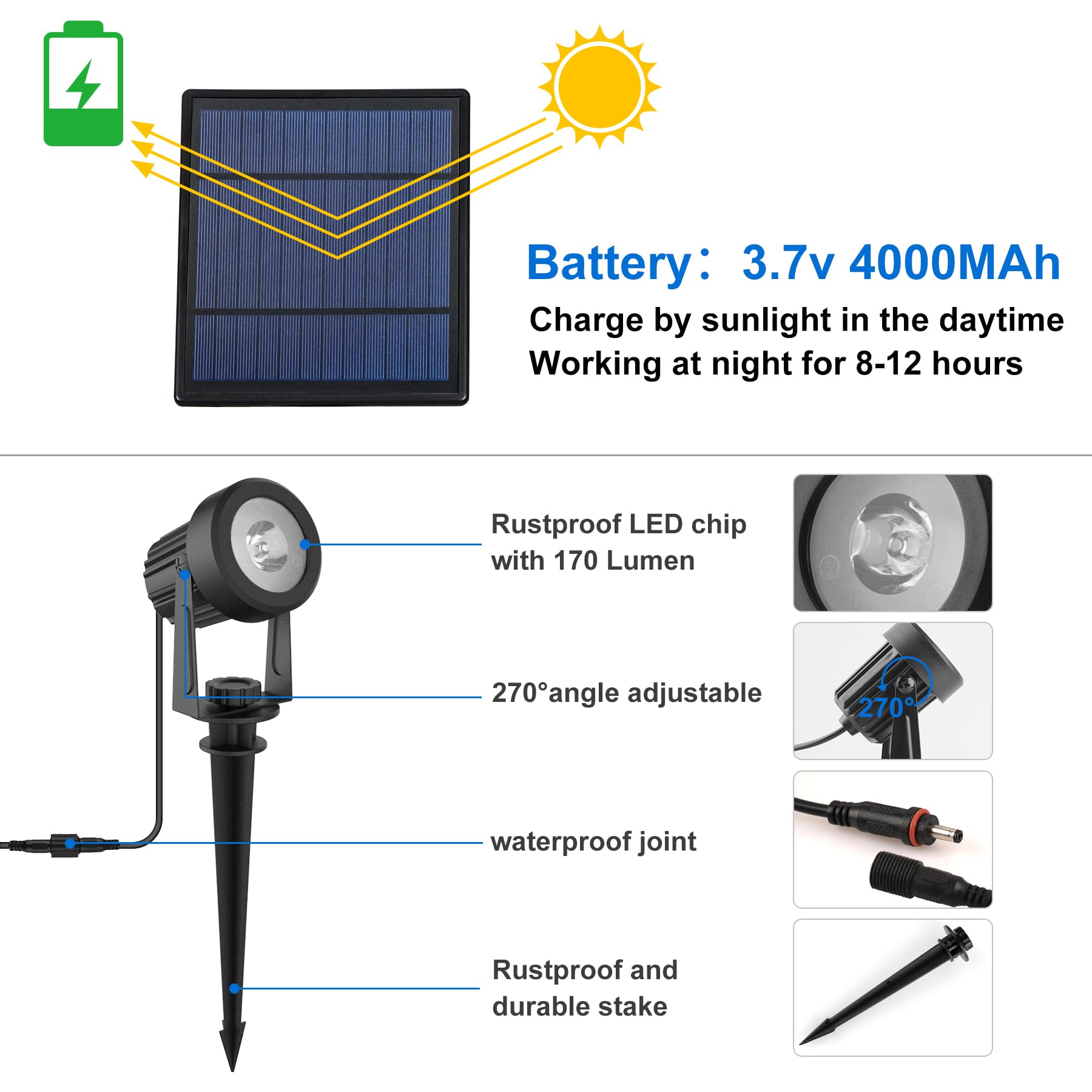 CREPOW Solar Spot Lights Outdoor, IP65 Waterproof, 6-in-1, Cold White, Model TS-S4201, Dusk to Dawn Uplights for Garden and Yard