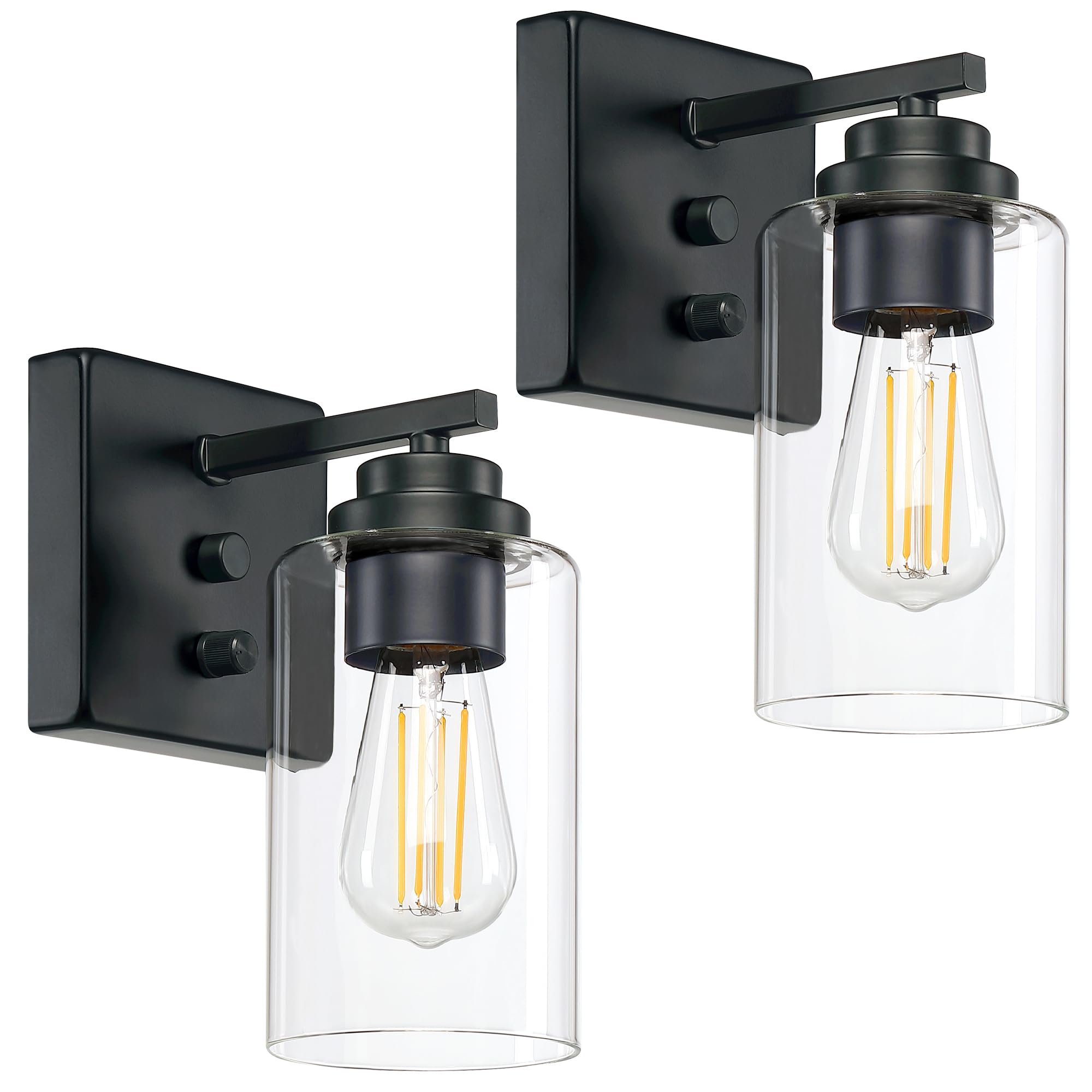 Loyareal Wall Sconces Set of Two, Wall Mounted Bedside Lamps with Rotary Switch, Matte Black Sconces Wall Lighting, Bathroom Lig
