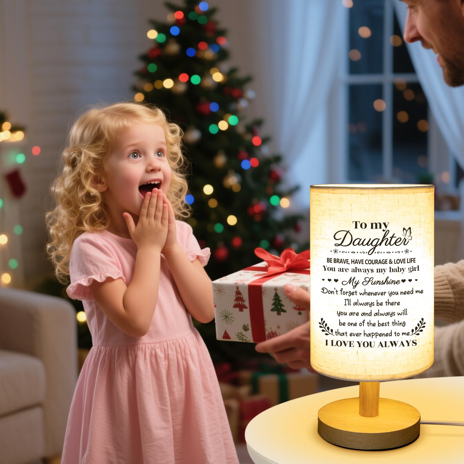 Calibron Gifts For Daughter From Mom, Daughter Birthday Gifts Fabric Lamp, Birthday Gifts For Daughter Table Lamp With Wooden St