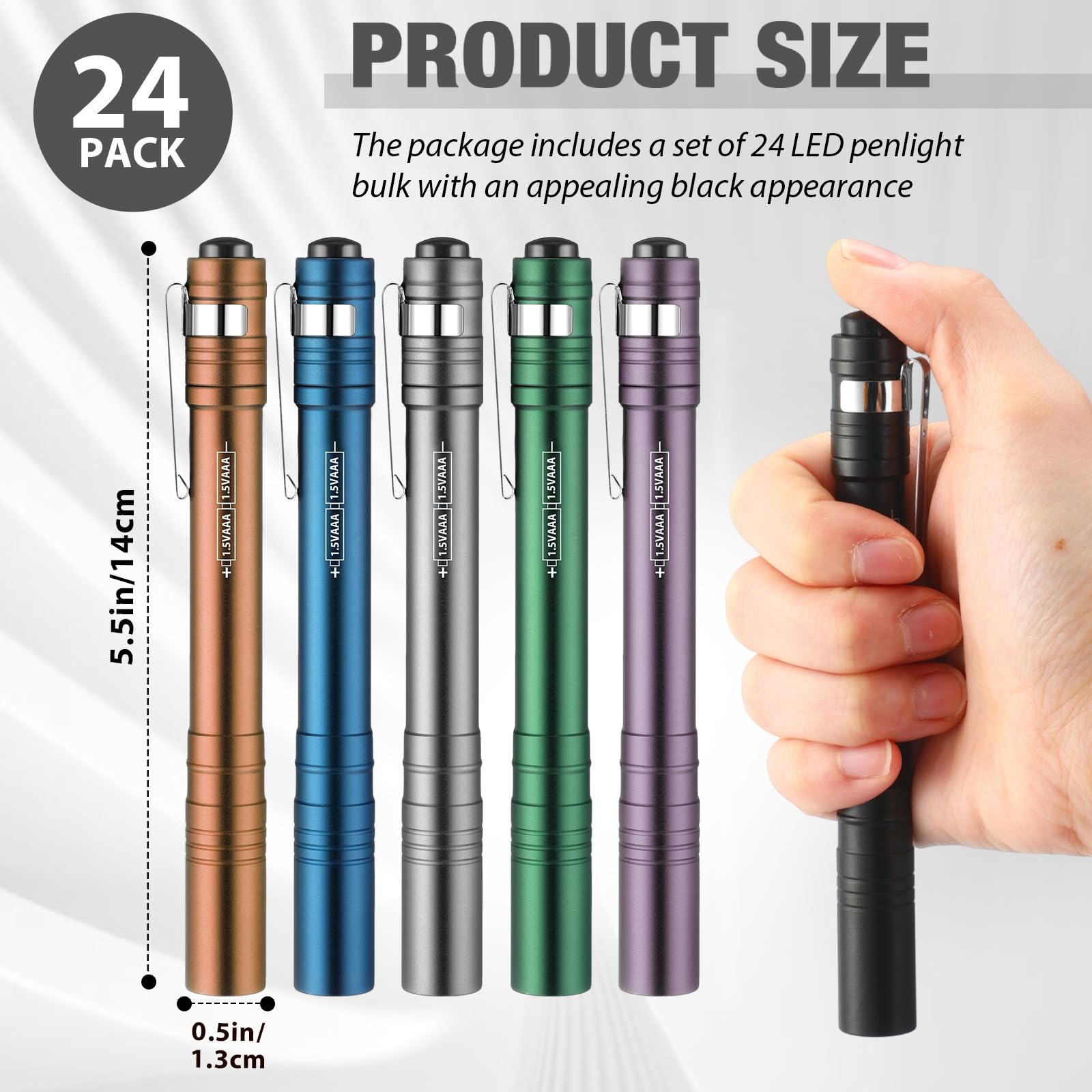 Rossesay Mini Pen Flashlights 24 Pack LED Aluminum Pocket Lights Colorful Model XUU-Rossesay-2697