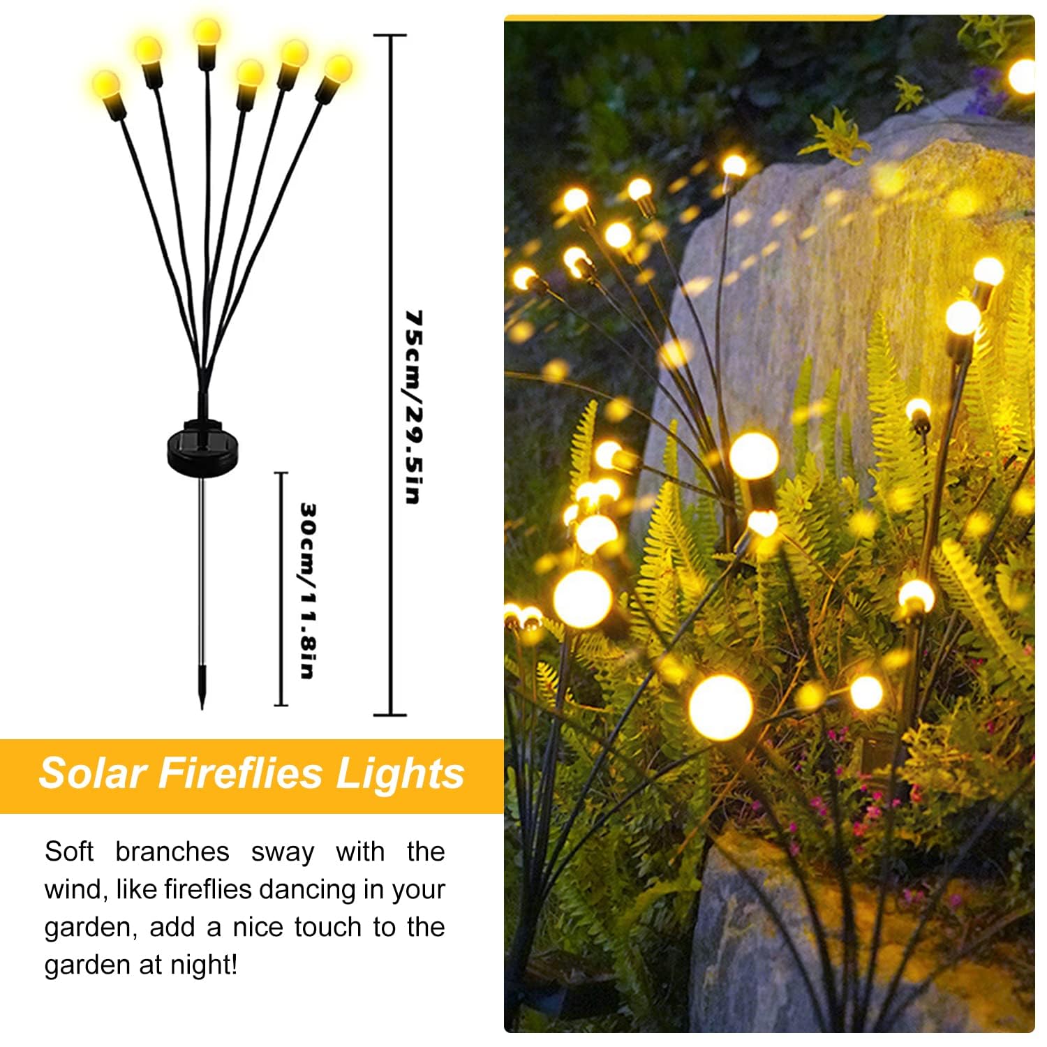 AAOVEFOX Solar Garden Lights, Waterproof 8 Pack, Orange, Plastic, Model aa34000b-2fde-4338-b4a7-6c873466bbff