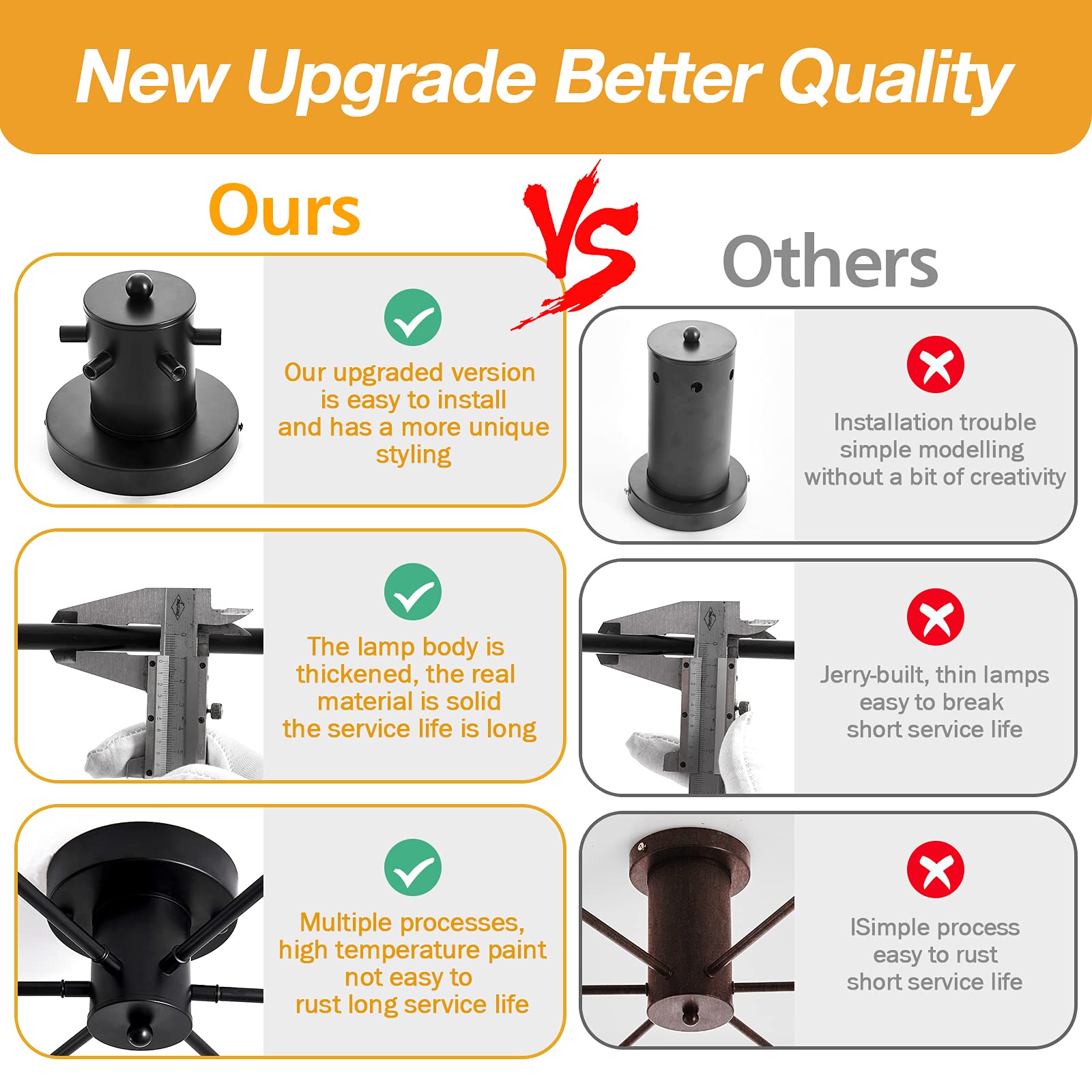 Uofus 6-Light Sputnik Semi Flush Mount Ceiling Light - Black Modern Industrial Chandelier