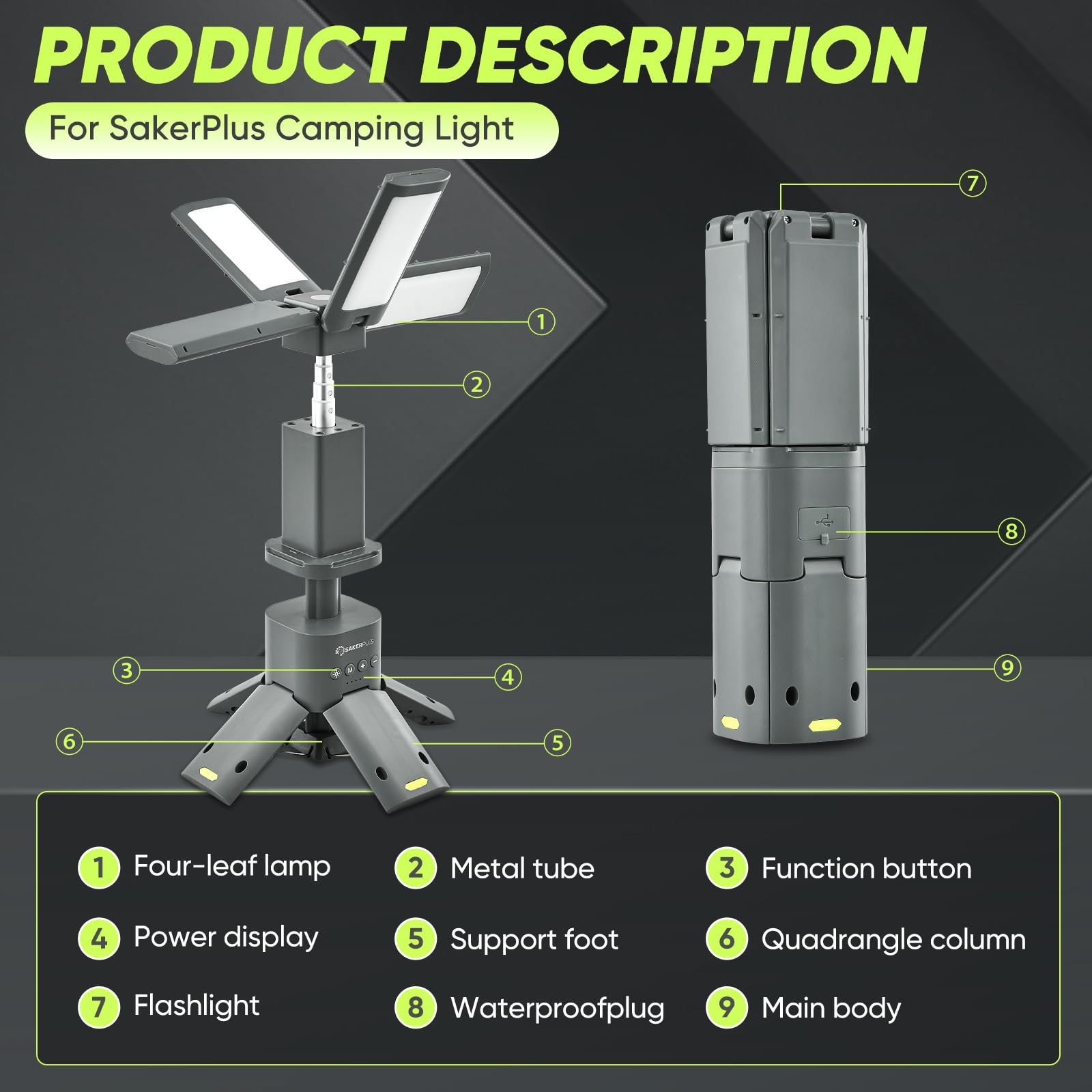 Sakerplus Telescopic Camping Lantern, 14000Mah Rechargeable Cordless Camping Lights With Portable Power Supply, Dimmable Magneti