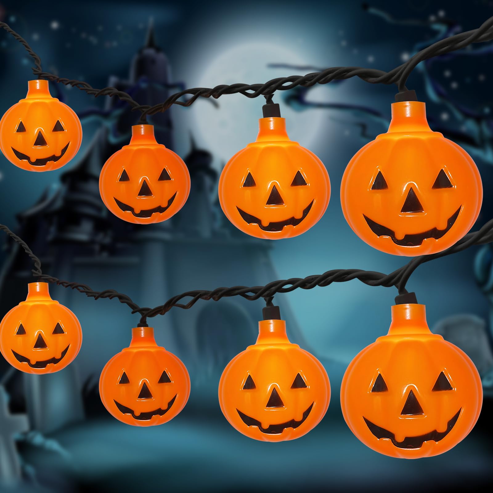 GOOTHY Halloween Pumpkin String Lights, 10 Jack-O-Lanterns, 8.5Ft, UL Listed, Orange Plastic, Outdoor Decorations for Party Garden Window