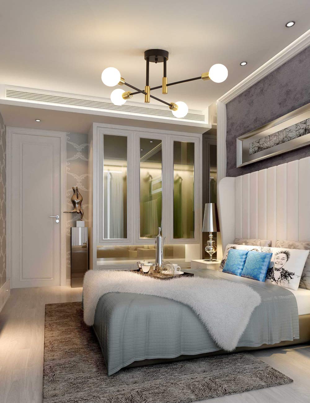 Biewalk Sputnik Chandelier Mid Century Modern Nordic Pendant Lighting 4 Lights Ceiling Light Fixture Black Light For Living Room, Kitchen, Bedroom, Dining Room