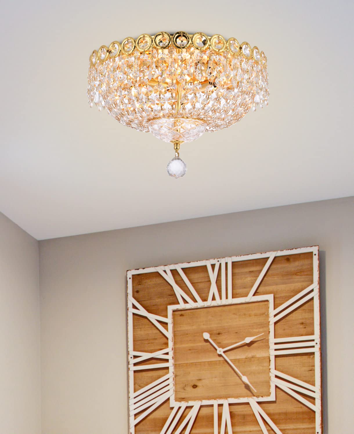 Elegant Lighting Gold Flush Mount Light Fixture With Royal Cut Crystal - 4 Lights