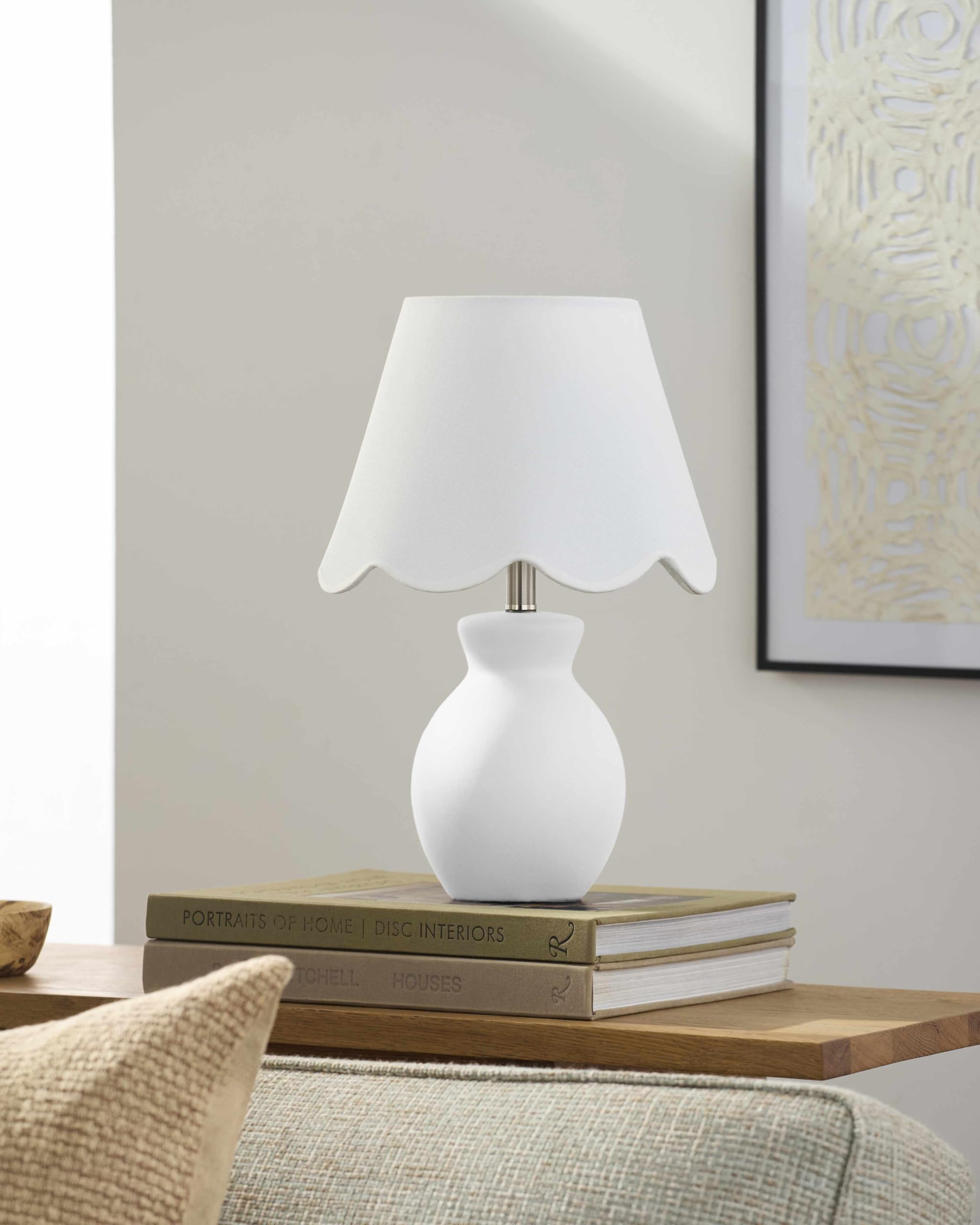 BoutiqueRugs Boho Ceramic Bedside Table Lamp, 15inH x 8inW x 8inD, White, Model SPXZVD8