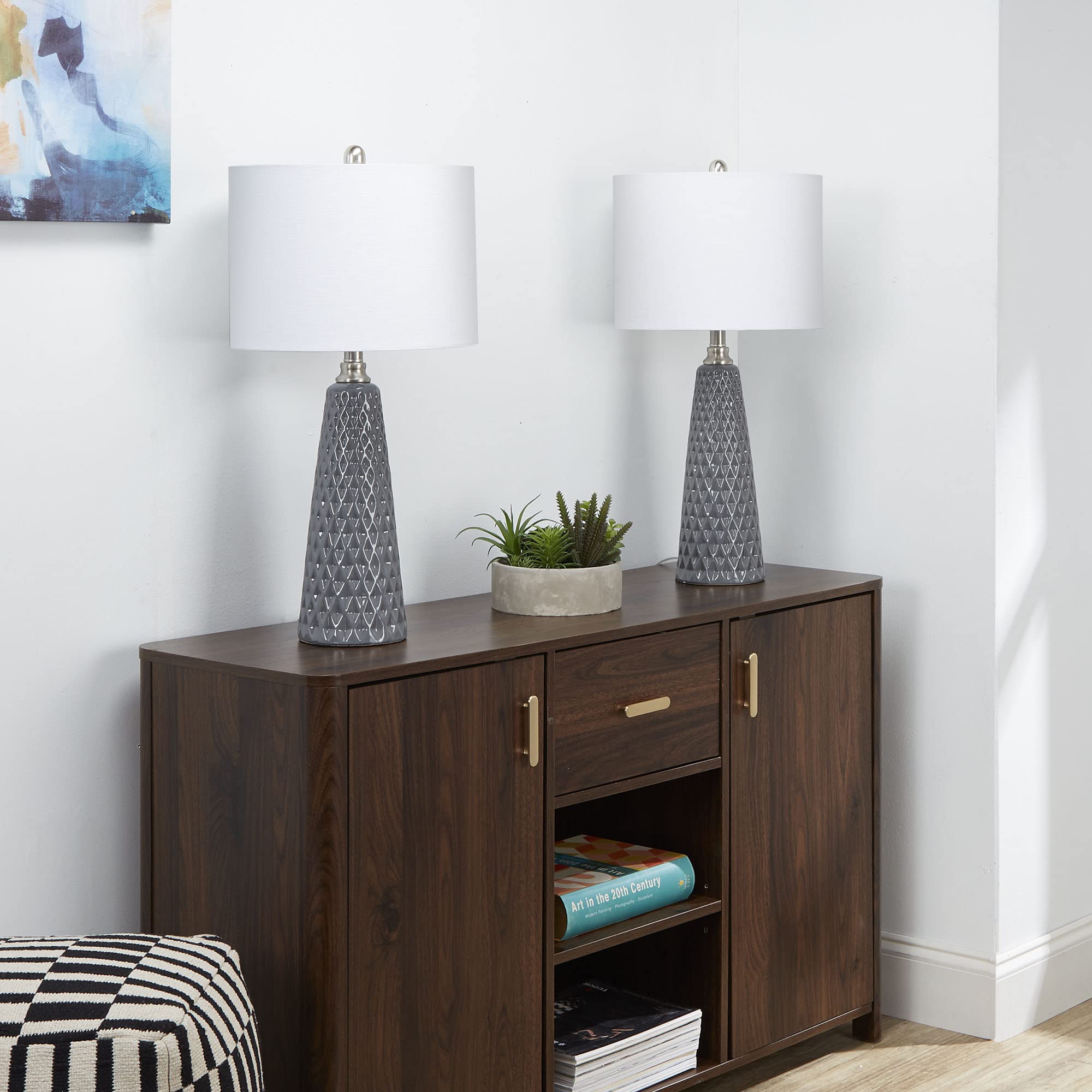 Decor Therapy Jameson Ceramic Table Lamps, Set of 2, 13x13x26.5", Textured, Charcoal, Model MP1629