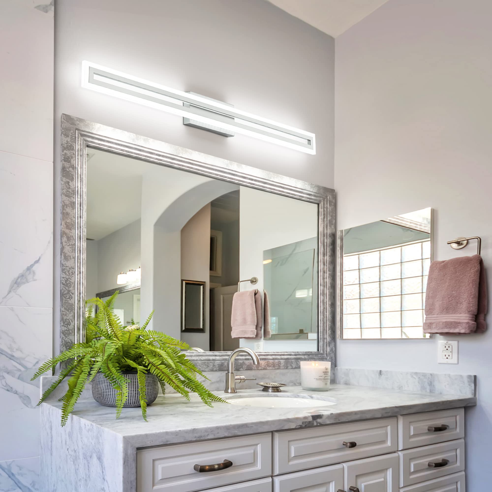 SOLFART LED Bathroom Light Fixtures Over Mirror 40 Inch Nickel Acrylic 6000K Model S8300-1020mm Non-Dimmable