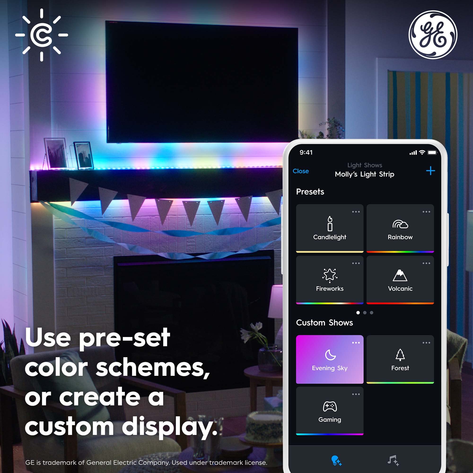 Ge Cync Dynamic Effects Smart Led Light Strip With Music Sync, Color Changing Wifi Lights, Indoor Light Strip, Compatible With A