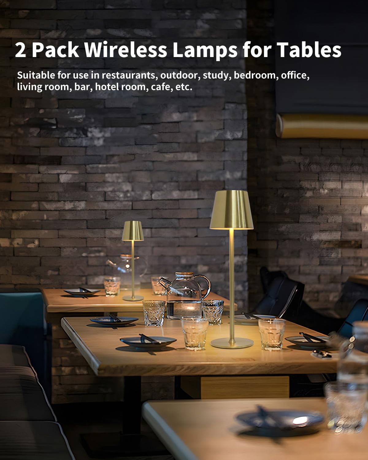 2 Pack Cordless Table Lamp,Portable Led Desk Lamp, 5000Mah Battery Operated Lamp, 3 Color Stepless Dimming Up, For Restaurant/Be