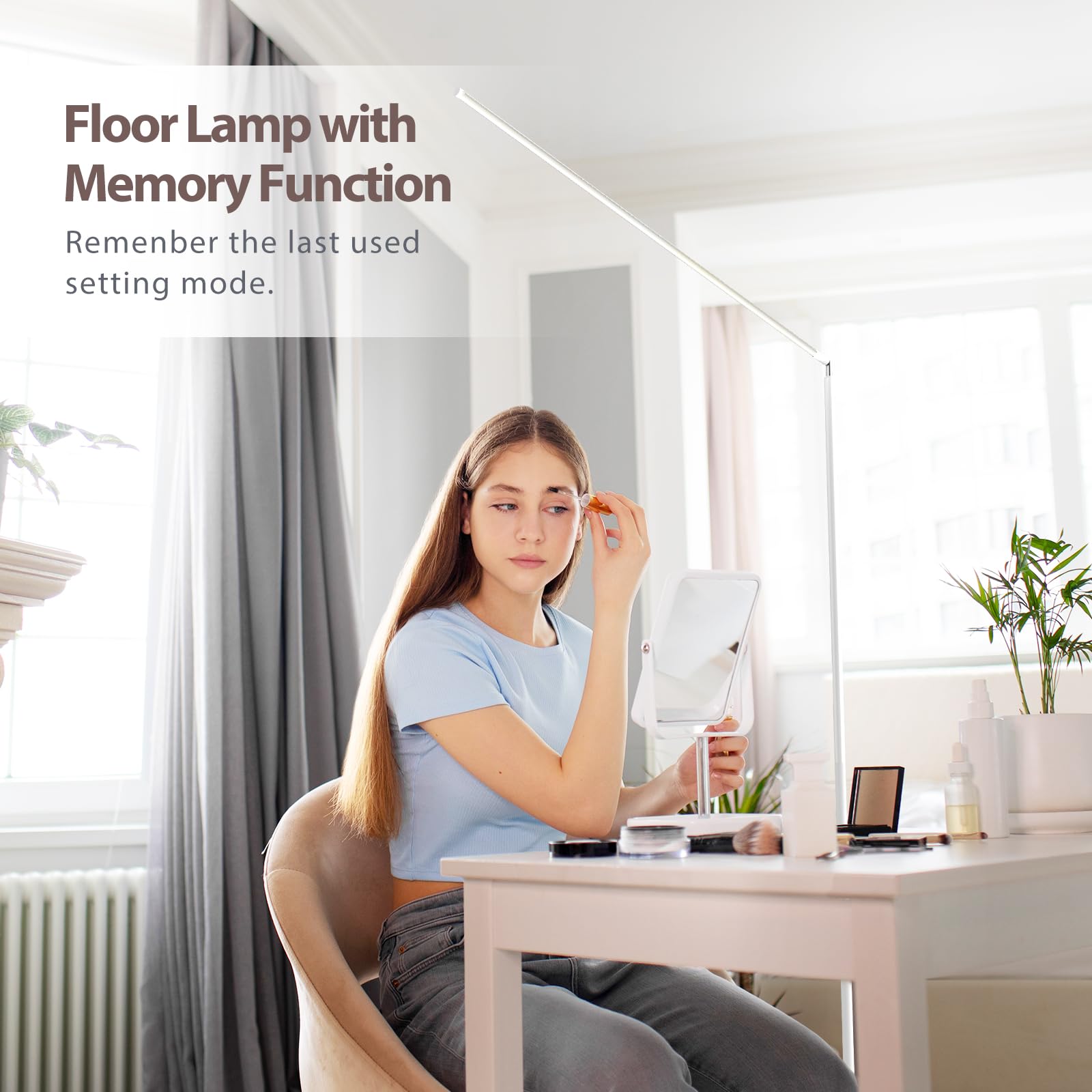 SAMPHON LED Reading Floor Lamp - Touch Control, Dimmable 5 Color Temp, Eye-Caring Bright Light, White, Model ML316