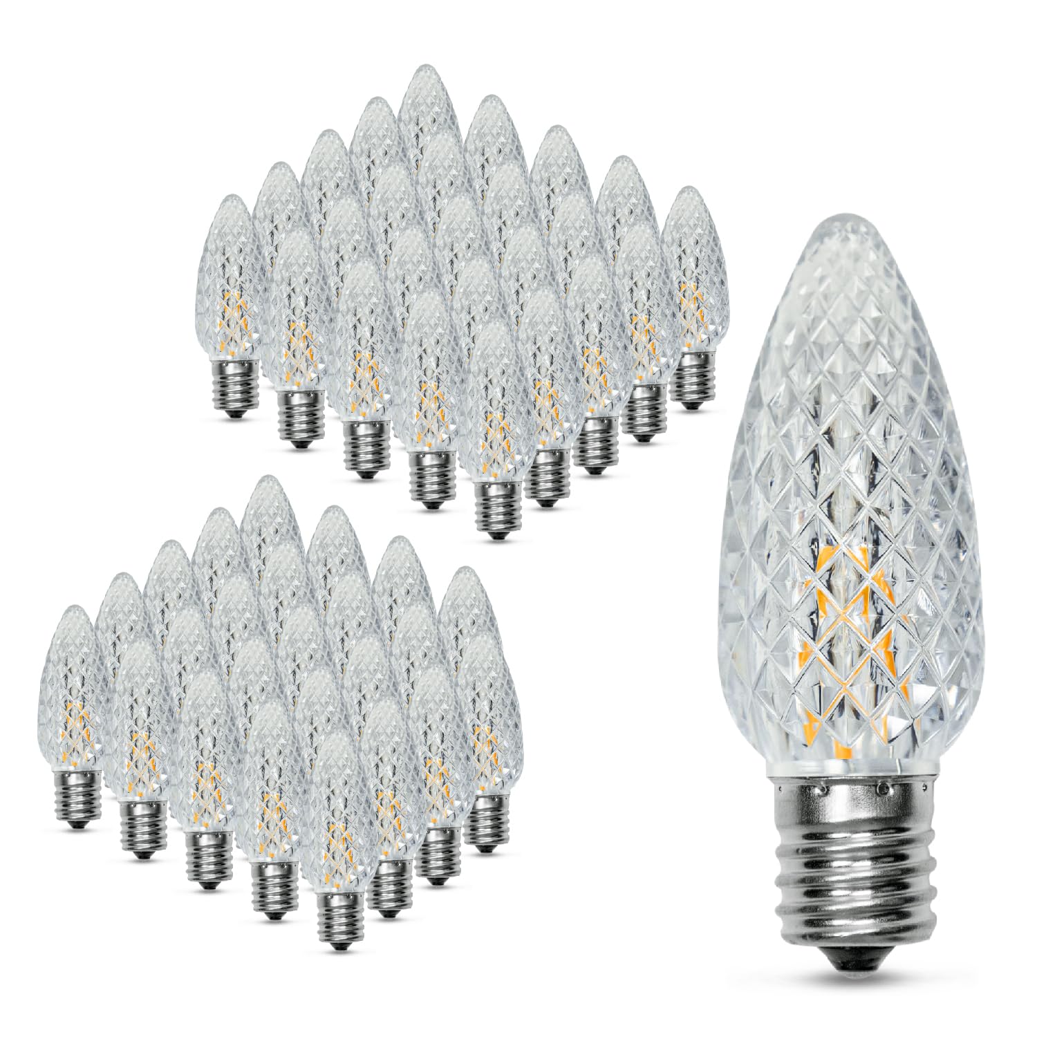 MEILUX 50Pack C9 Christmas LED Light Bulbs  Strawberry Replacement Bulb 2200K Warm White Shatterproof & Waterproof Outdoor String Light Bulbs  E17 Candelabra Base Edison Bulbs for Holiday Decoration