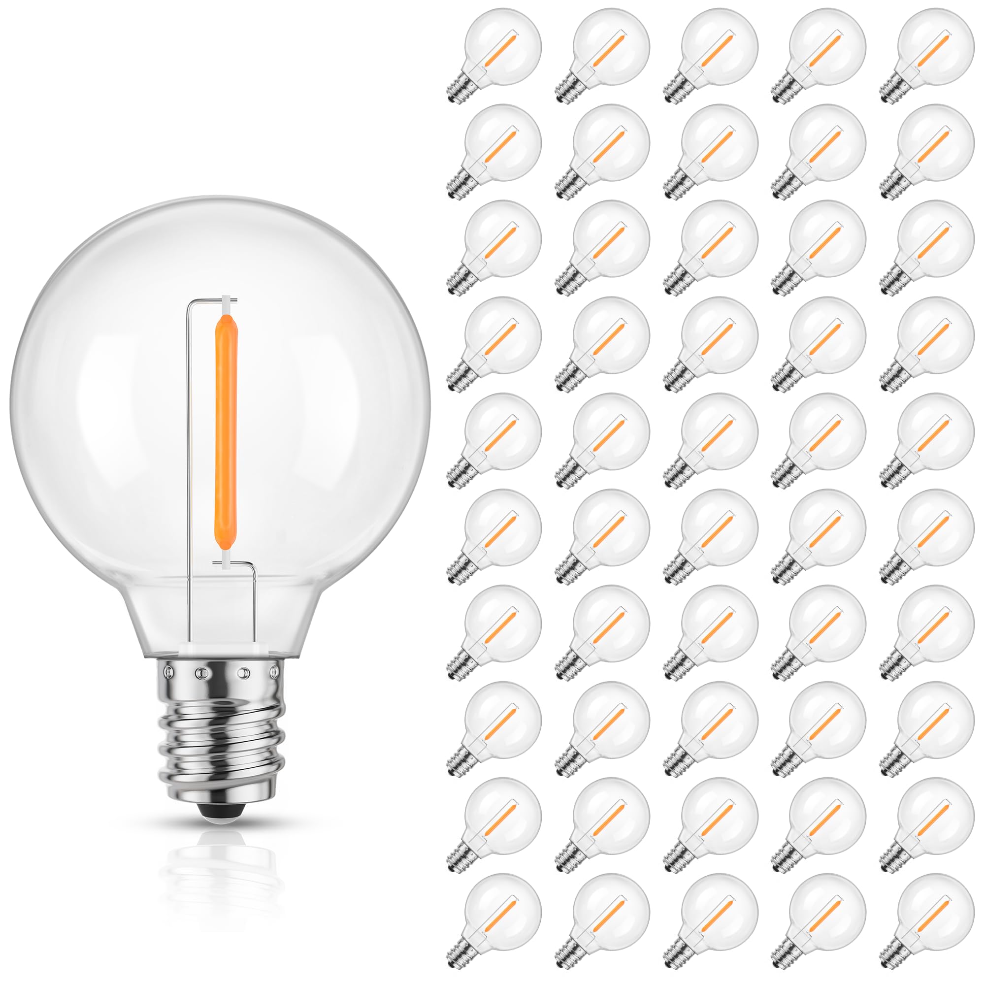 Mlambert G40 Led Replacement Light Bulbs For String Lights, Dimmable E12 Base Shatterproof Bulbs, 1W Equal To 5W, Amber Warm 220