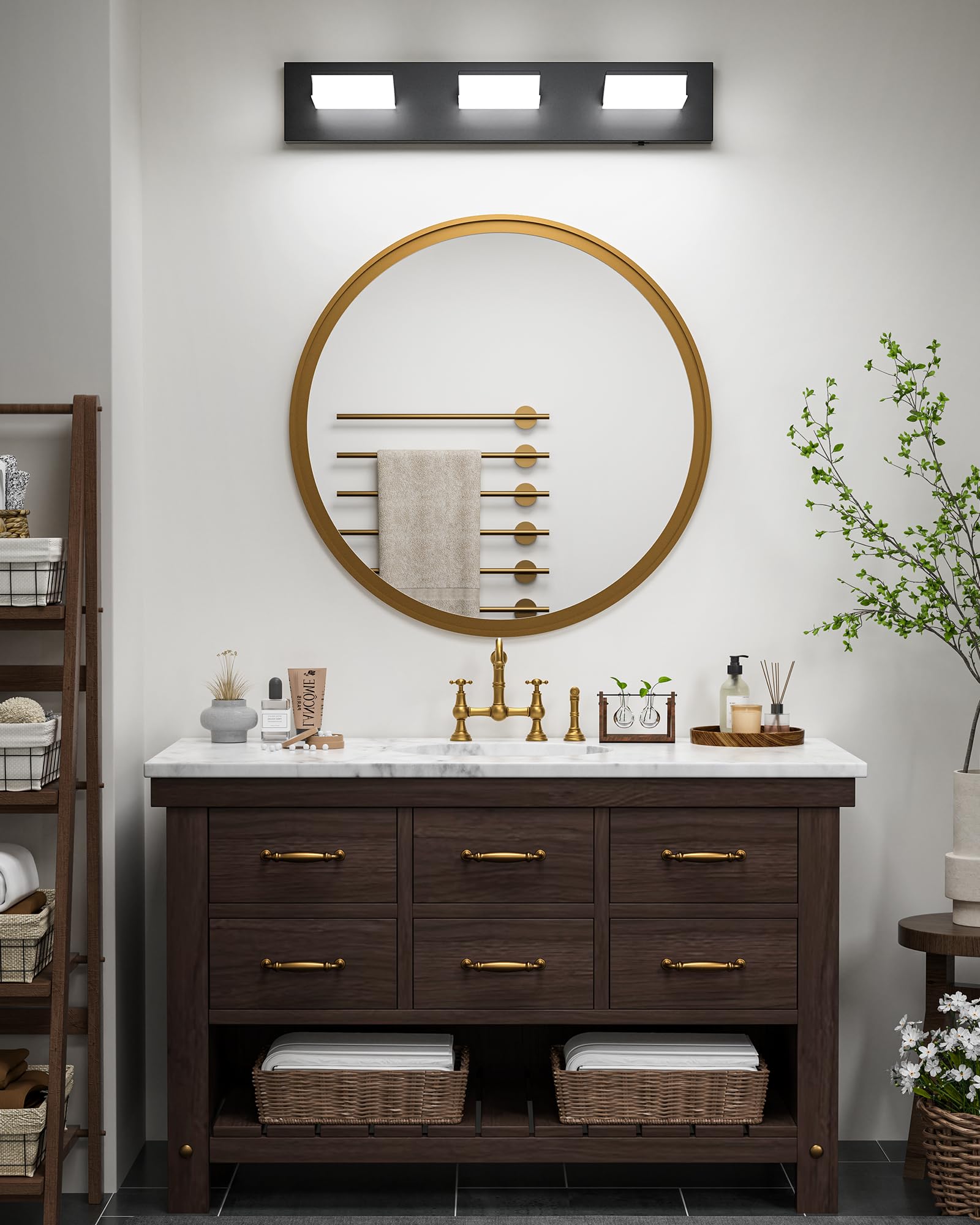 Jackyled Bathroom Vanity Light Fixtures, 270? Adjustable Modern 3-Light Vanity Lights Over Mirror, 24W 3 Color Lights 3000K/4500