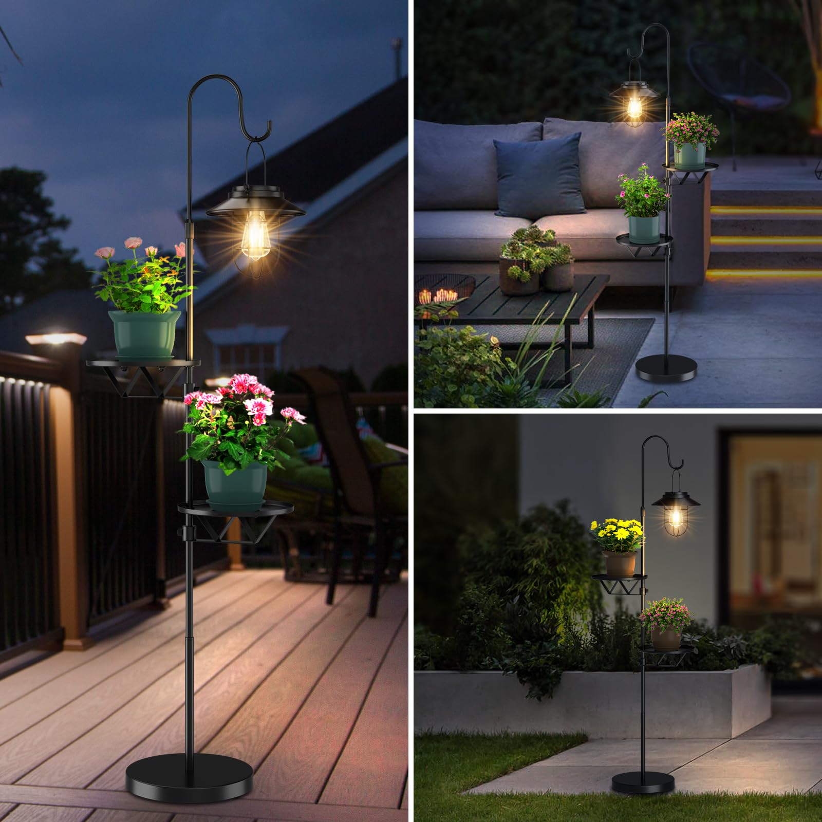 Kirschblte 60'' Solar Lantern Outdoor Lights Floor Lamp, Waterproof Solar Street Light With Plant Shelf, Outdoor Patio Accessori