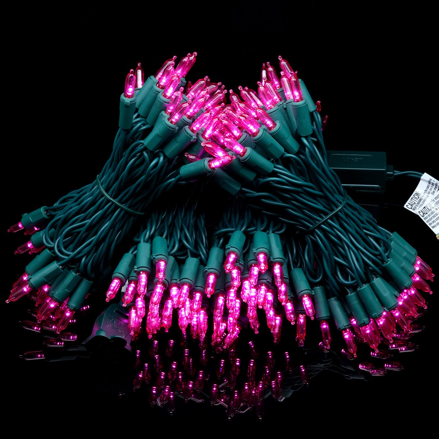 Yuletime 200 Count Pink Led Christmas Lights, 66Ft Green Wire, Ul Certified, Commercial Grade Holiday String Light Set