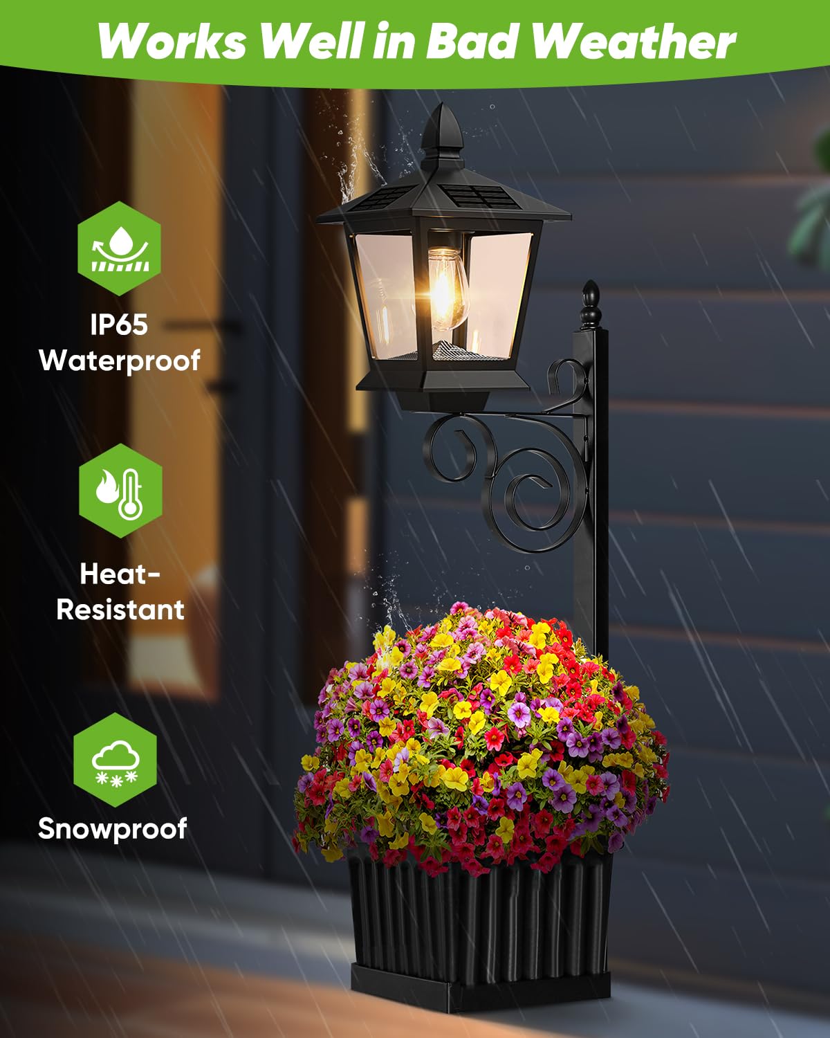 Outdoor Flower Pot 2 In 1, Solar Lamp Post With Planter, Wall Mount/Standing Solar Planter Lights Ip65 Waterproof, Decorative La