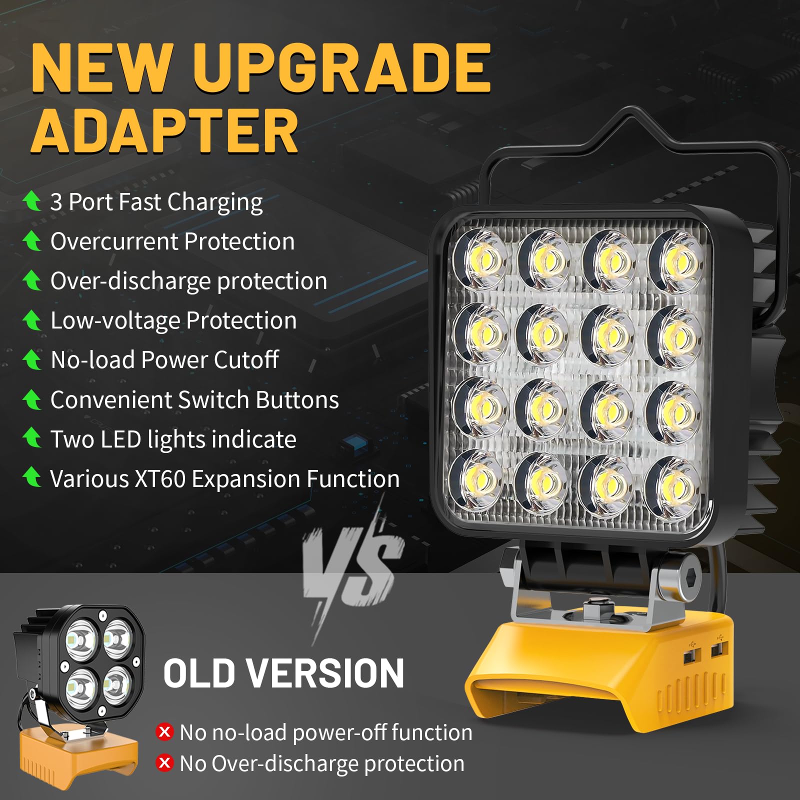 Azocek New Upgrade Led Work Light Compatible With Dewalt 20V Battery, 48W 4800Lm Flashlight, 20V Battery Cordless Work Light Wit