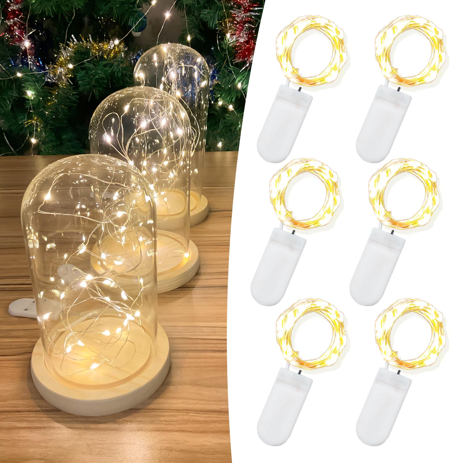 Etinga 6 Pack 7FT 20 LED Battery Operated Fairy Lights, Warm White Mini String Lights with Silver Wire, Twinkle & Firefly Lights for Mason Jars, Wedding, Party, Christmas Decoration, Centerpieces