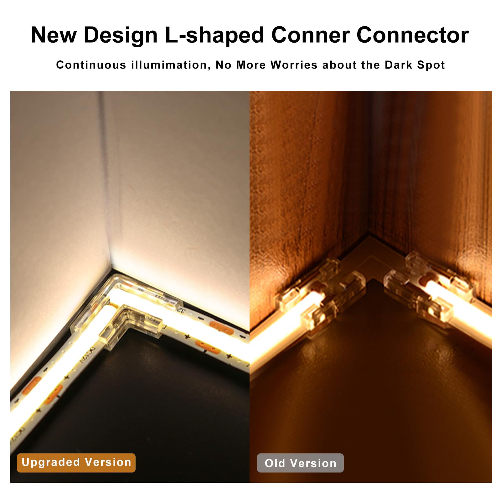 Visdoll 10Mm 2Pin Cob Led Light Strip Connectors 20Pcs L-Shaped/Corner Connector Transparent Gapless Led Tape Light Connectors,