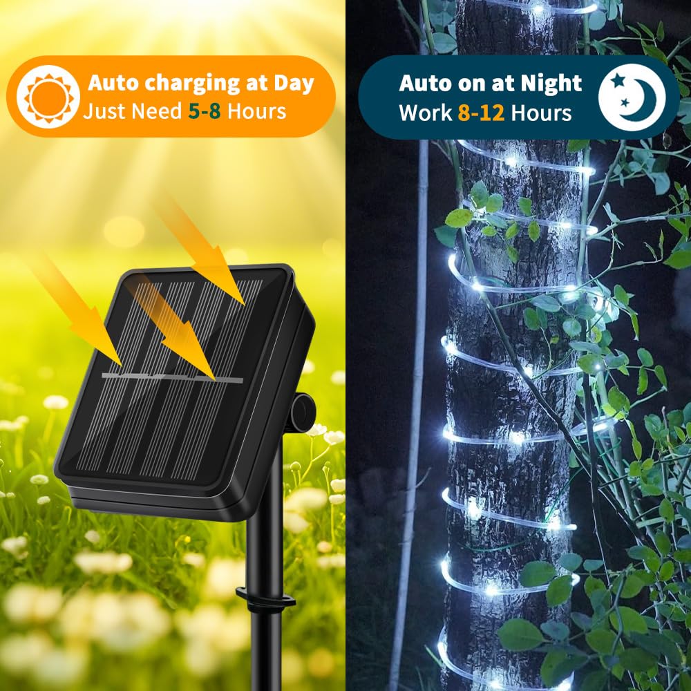 Solar Rope Lights 39Ft 100Leds,Ip65 Waterproof Outdoor String Light, Palm Tree Lights For Party Garden Yard Pathway Patio Weddin