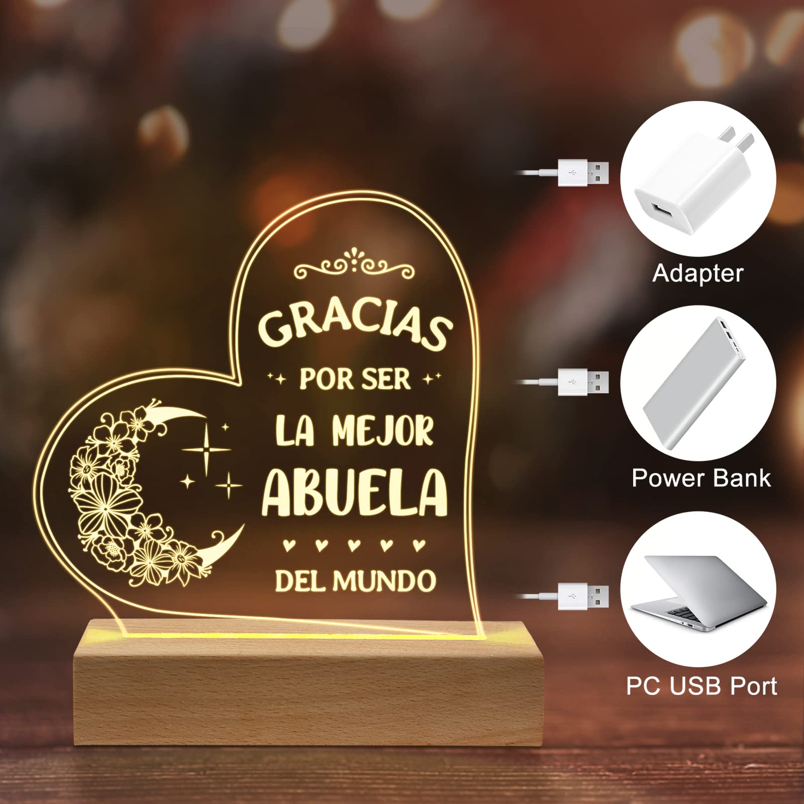 Abuela Gifts, Mothers Day Gifts for Grandma in Spanish, Regalos para Abuela Engraved Acrylic Night Light, Spanish Grandma Birthd