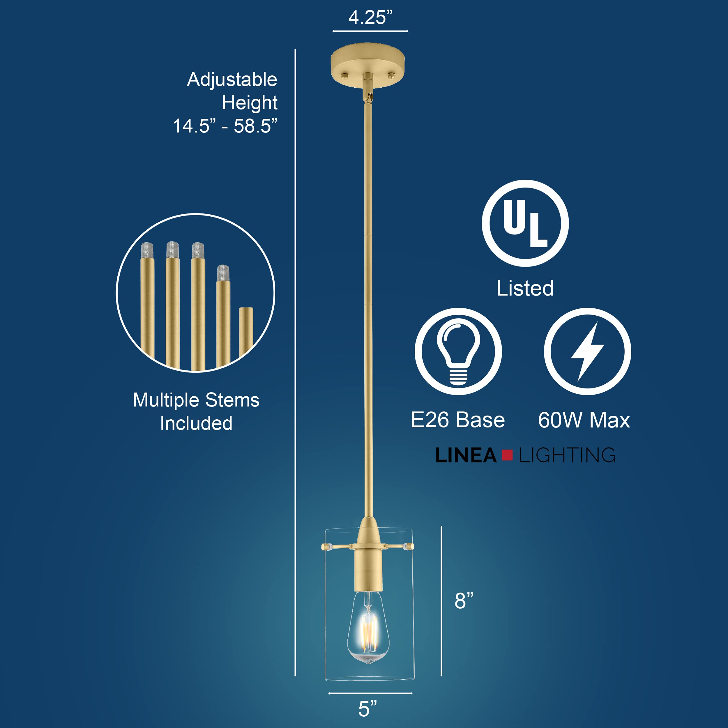 Satin Brass Pendant Lights Kitchen Island - Medium Clear Glass Pendant Light Fixture
