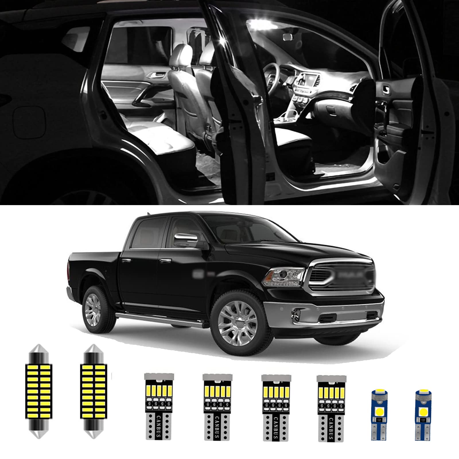 Awalited 12Pcs Ram 1500 Interior Led Lights Kit Super Bright Led Map Dome Light Bulbs For 2009 2010 2011 2012 2013 2014 2015 2016 2017 2018 Dodge Ram 1500 2500 3500 Pickup Truck All Models