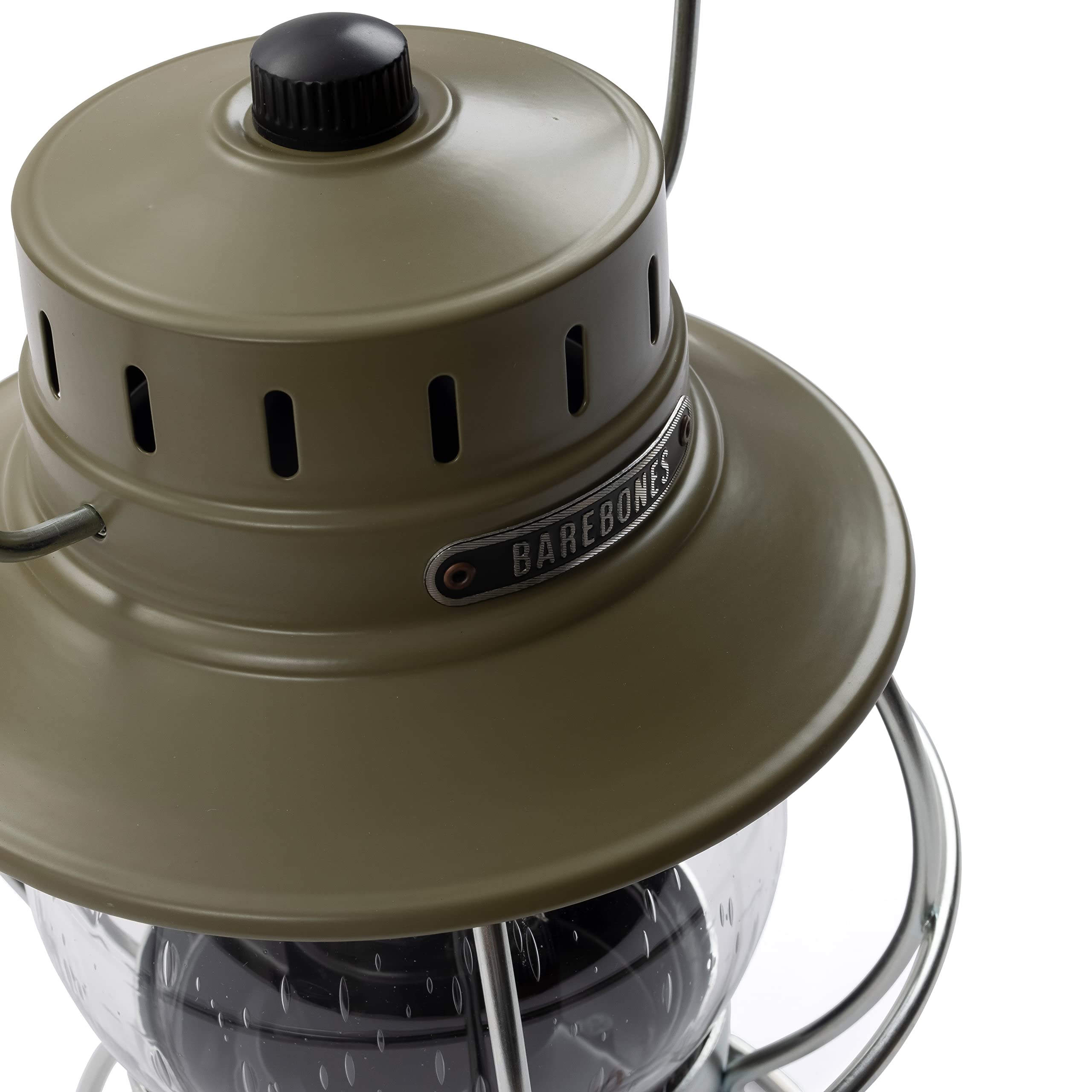 Barebones Railroad Lantern – Vintage LED Camping Light, Rechargeable, Adjustable Brightness, Olive Drab, Model LIV-281