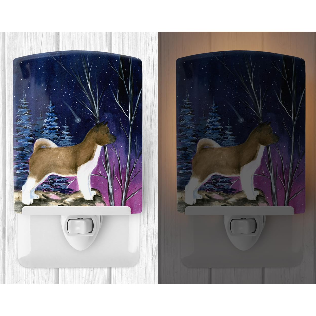 Carolines Treasures Ceramic Night Light, Starry Night Akita, UL-Certified, 6x4x3in, Multicolor, Model SS8352CNL