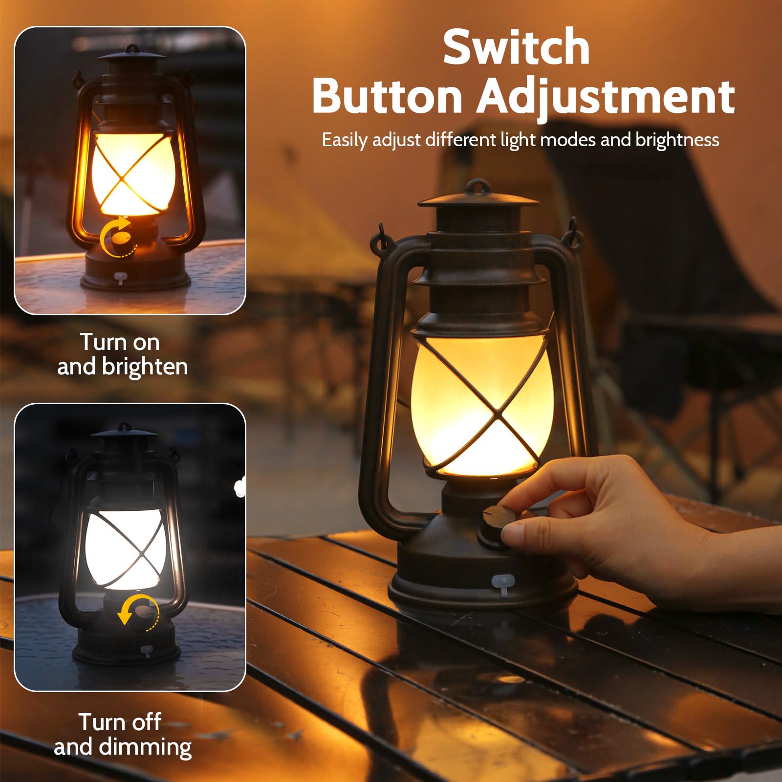 Richday Hanging Waterproof Outdoor Lanterns, Vintage Rechargeable LED with Remote Control, 2pcs, Brown, Rechargeable-Flame Lamp