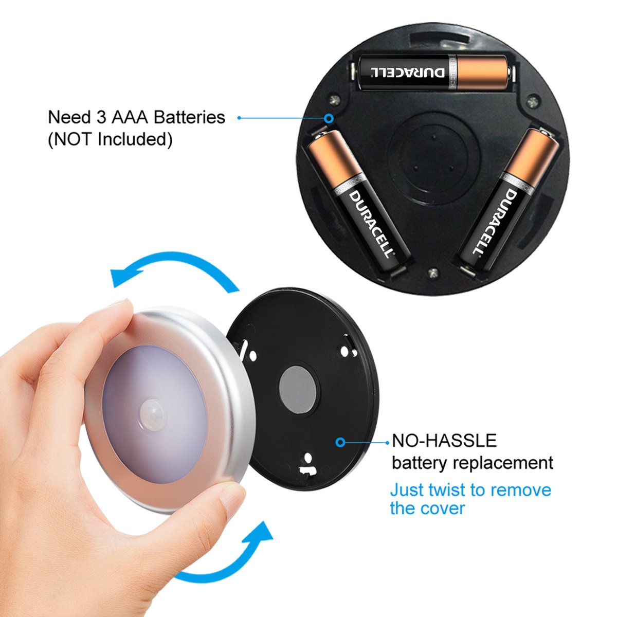AMIR Motion Sensor Light - Cordless LED Night Light, Warm White, Pack of 3, Ideal for Hallway, Closet, Bathroom, Kitchen