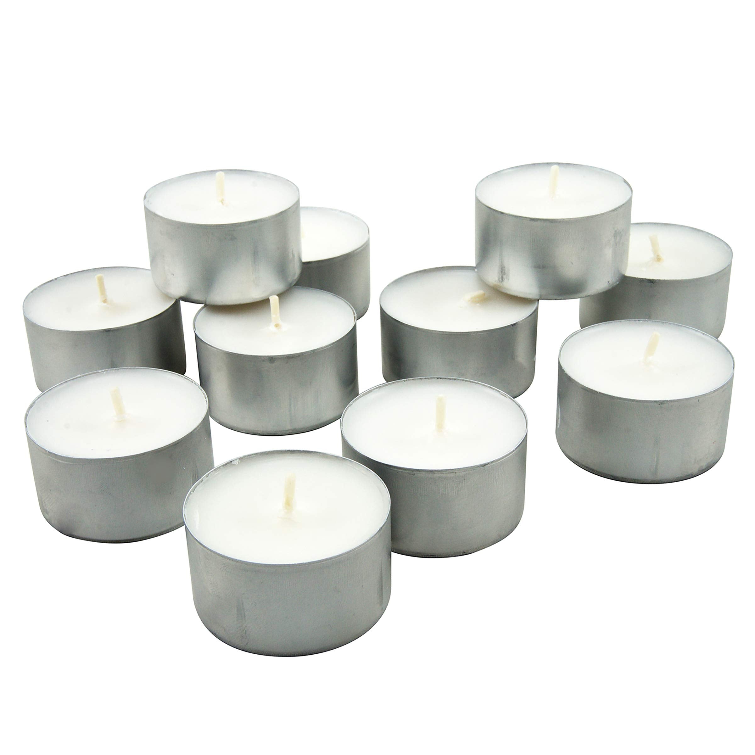 Stonebriar Bulk 50 Pack Unscented Smokeless Long Tea Light Candles With 8 Hour Extended Burn Time, White, 50 Count