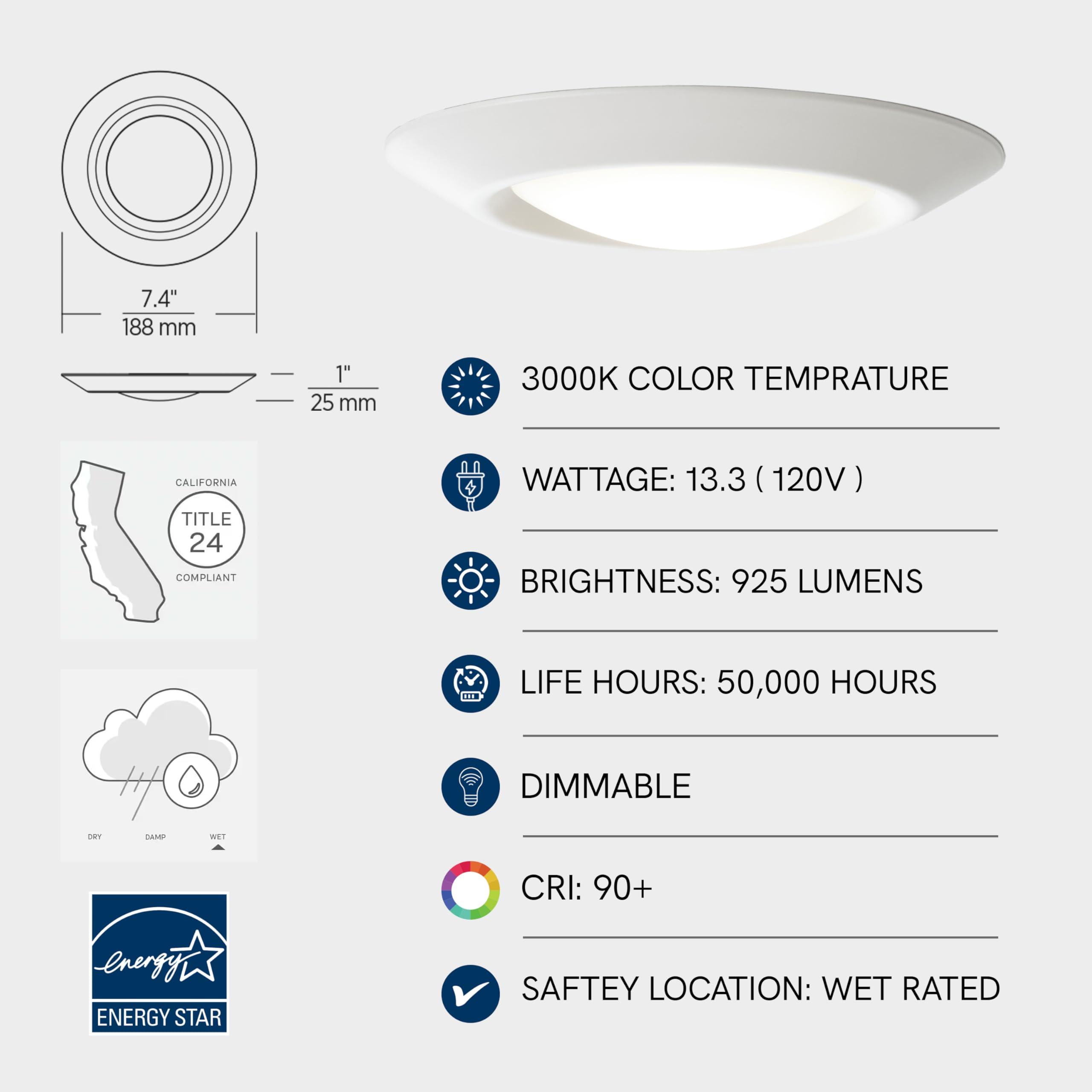 Sea Gull Lighting Traverse Lyte 6" Canless LED Recessed Light, 3000K, 925 Lumens, White Finish, Model 14550S-15 (4 Pack)