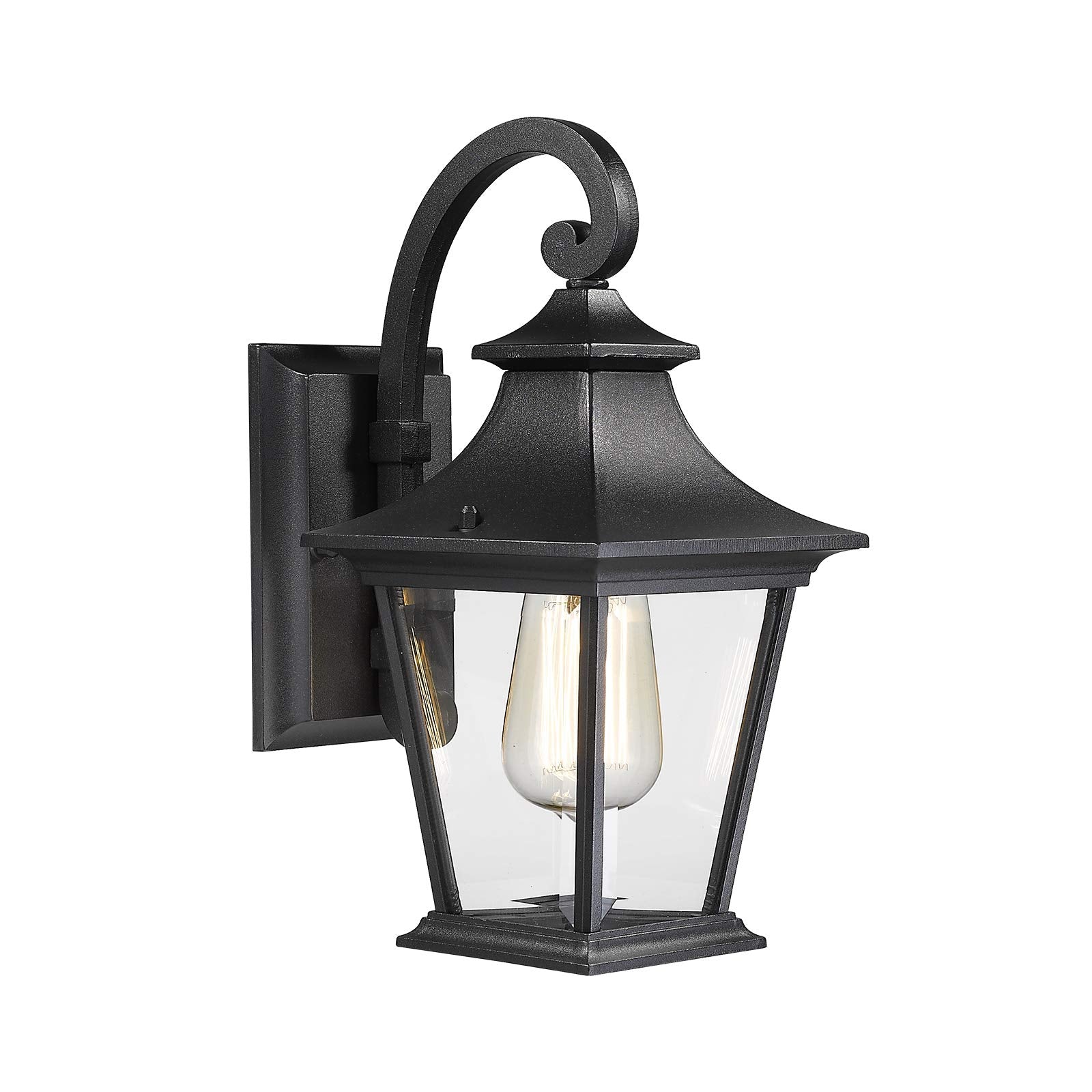 Emliviar Black Outdoor Porch Light Fixture, Modern Clear Glass Wall Light, 12&quot; Height